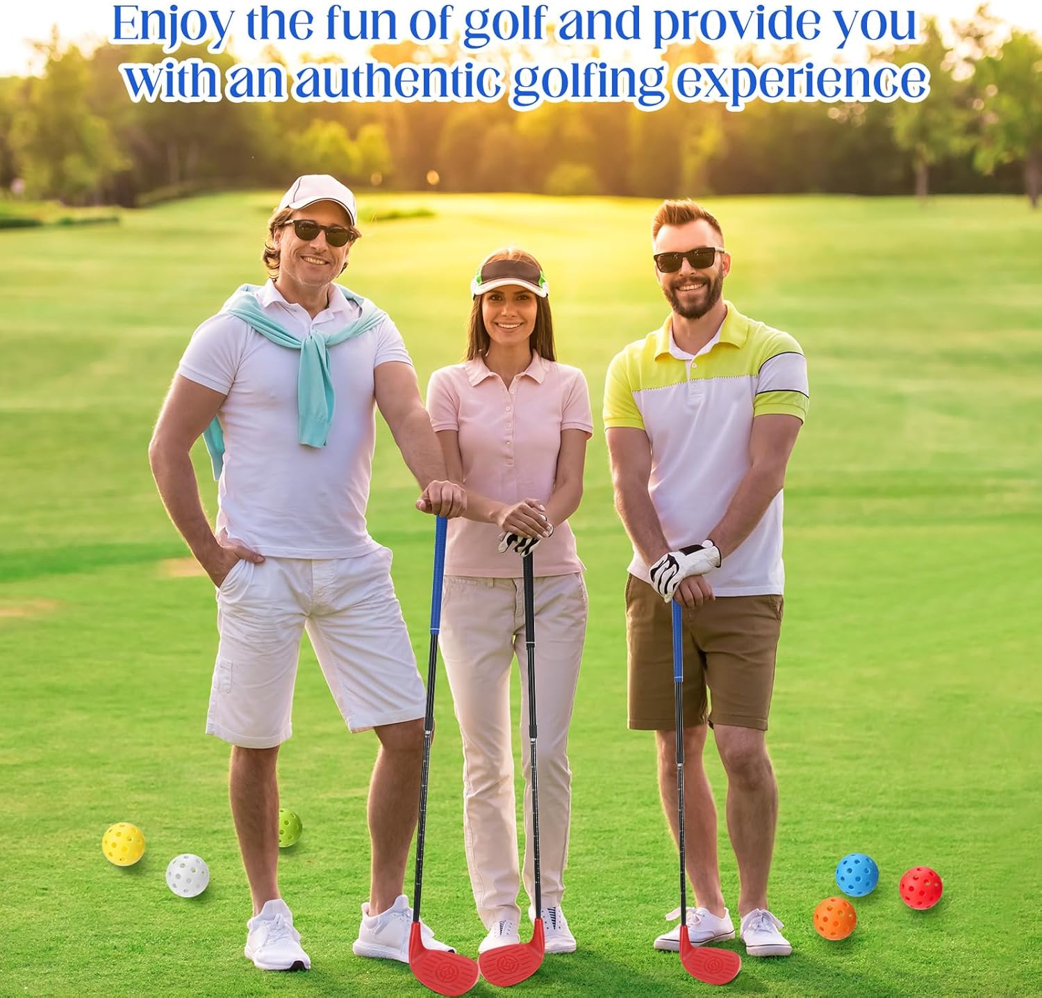 Realspring 2 Pack Backyard Golf Club Set Adjustable Golf Club for Backyard Game Plastic Chipping Clubs Hit Plastic Balls Outdoor Indoor Training Practice Gift(Black and Blue,Left Hand)