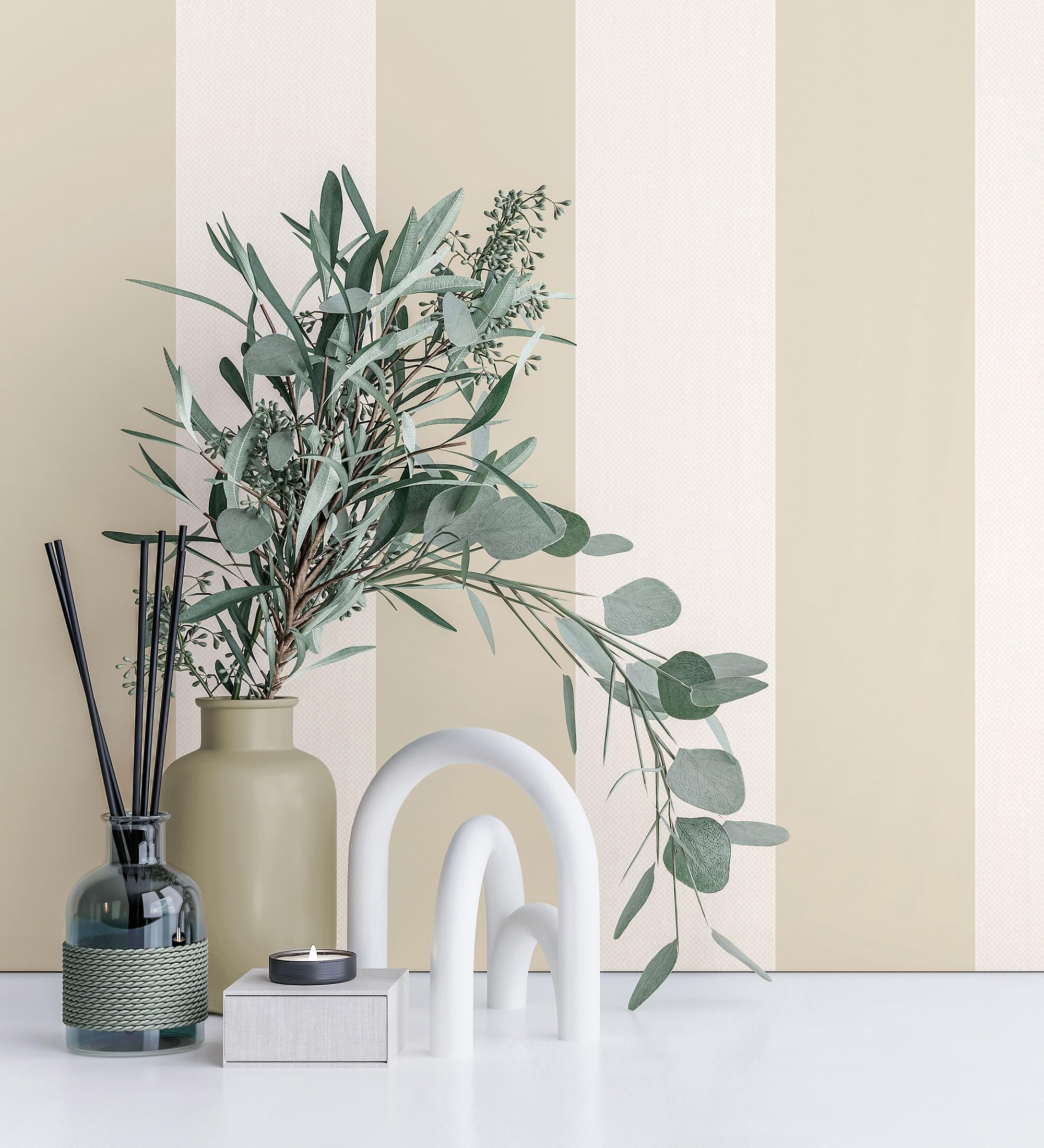 GAULAN 682917 - Papel pintado vinílico de rayas anchas 9cm color beige con textura suave para pared salón cocina dormitorio pasillo mueble - Rollo de 10 m x 0,52 m