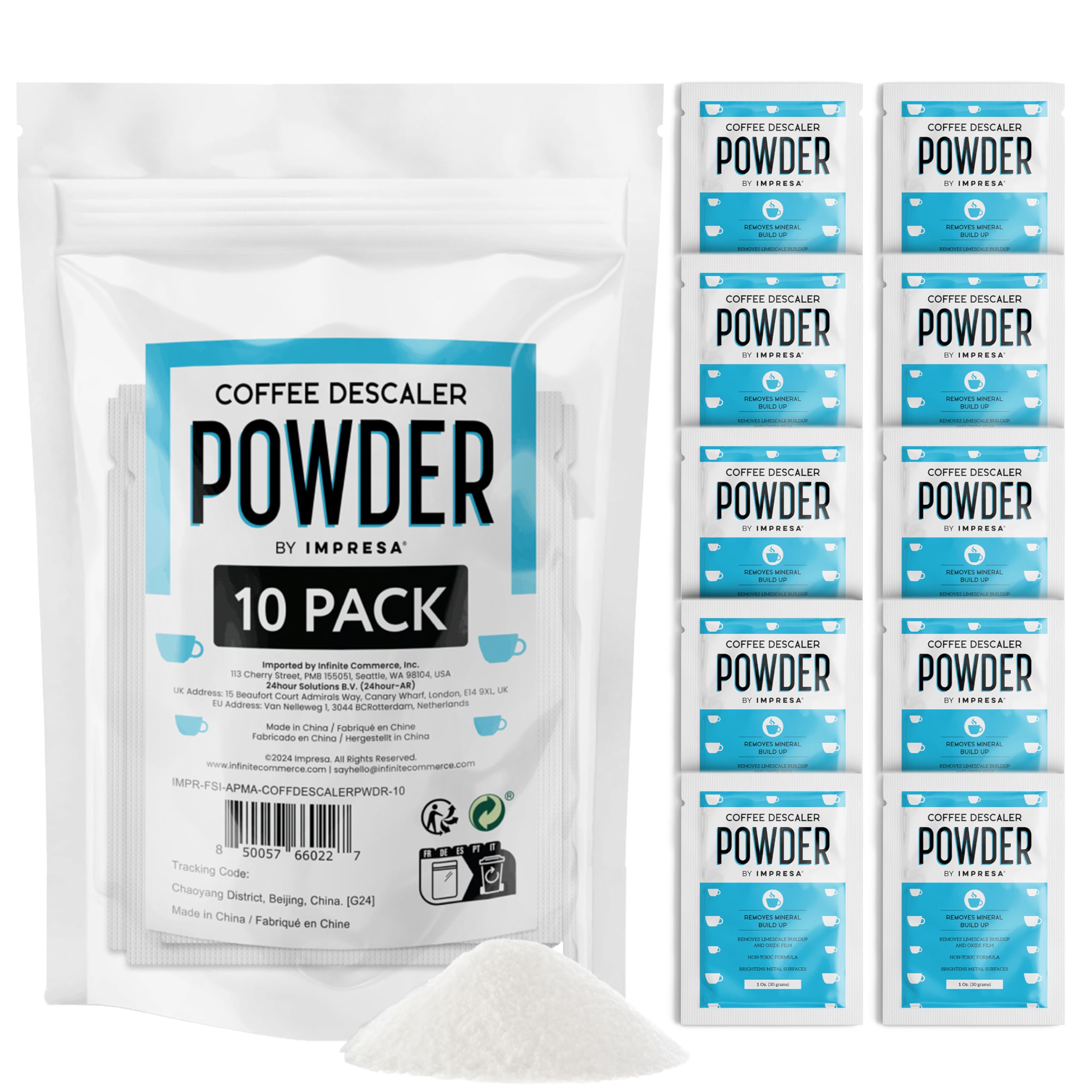 impresa descaling powder & coffee machine cleaning powder for breville, for keurig, for nespresso, for delonghi, for ninja & more - espresso machine descaler - pot & coffee maker cleaner [10 uses]