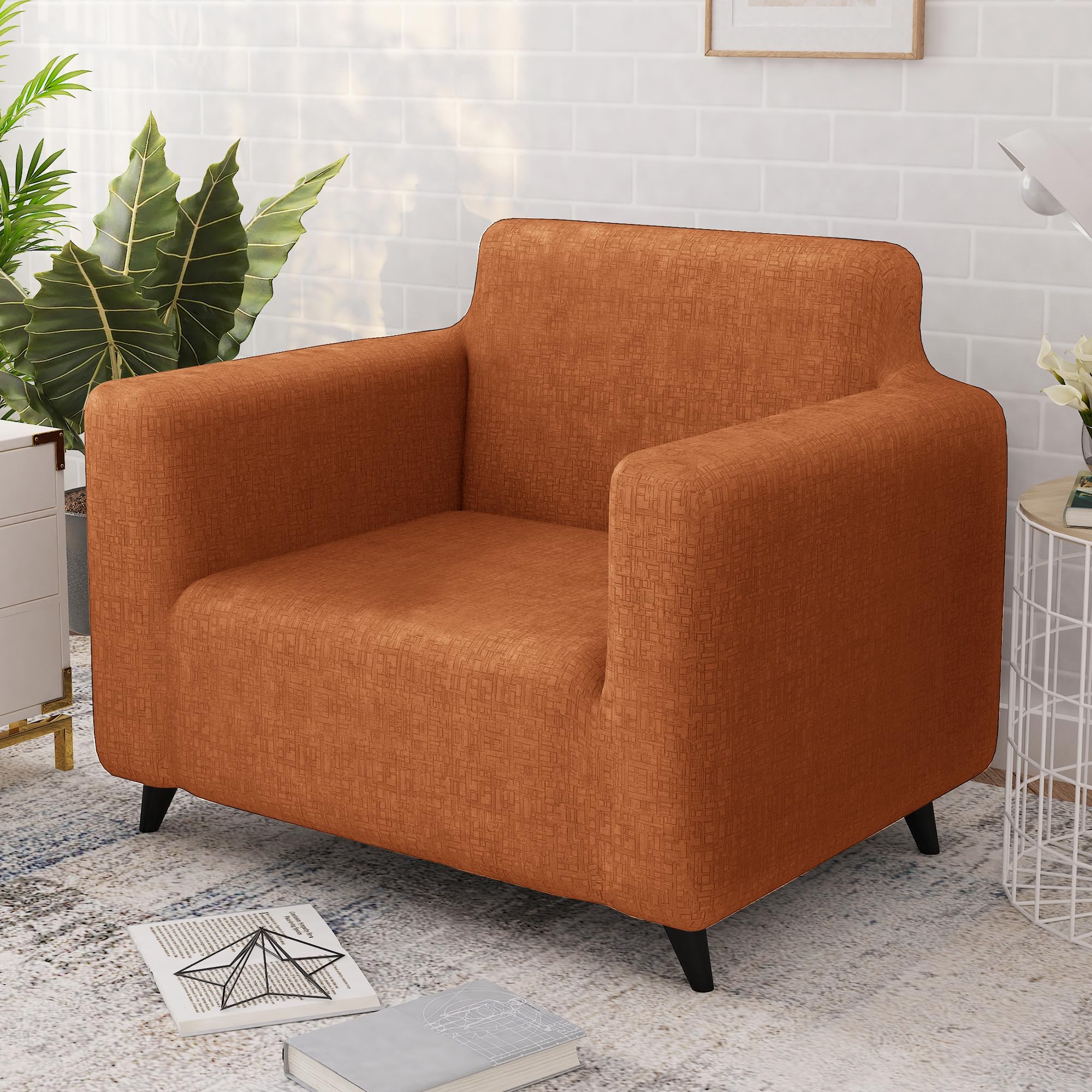 Story@Home Sofa Cover - 2 Seater, Orange & Beige -19