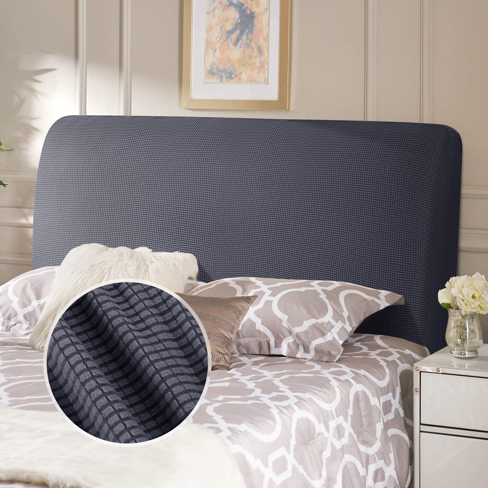 TAOCOCO Copertura per Testiera per Letto, Copritestata Letto Matrimoniale Testiera Imbottita Fodera Elastica Antipolvere Lavabile, Grigio 180-200 cm