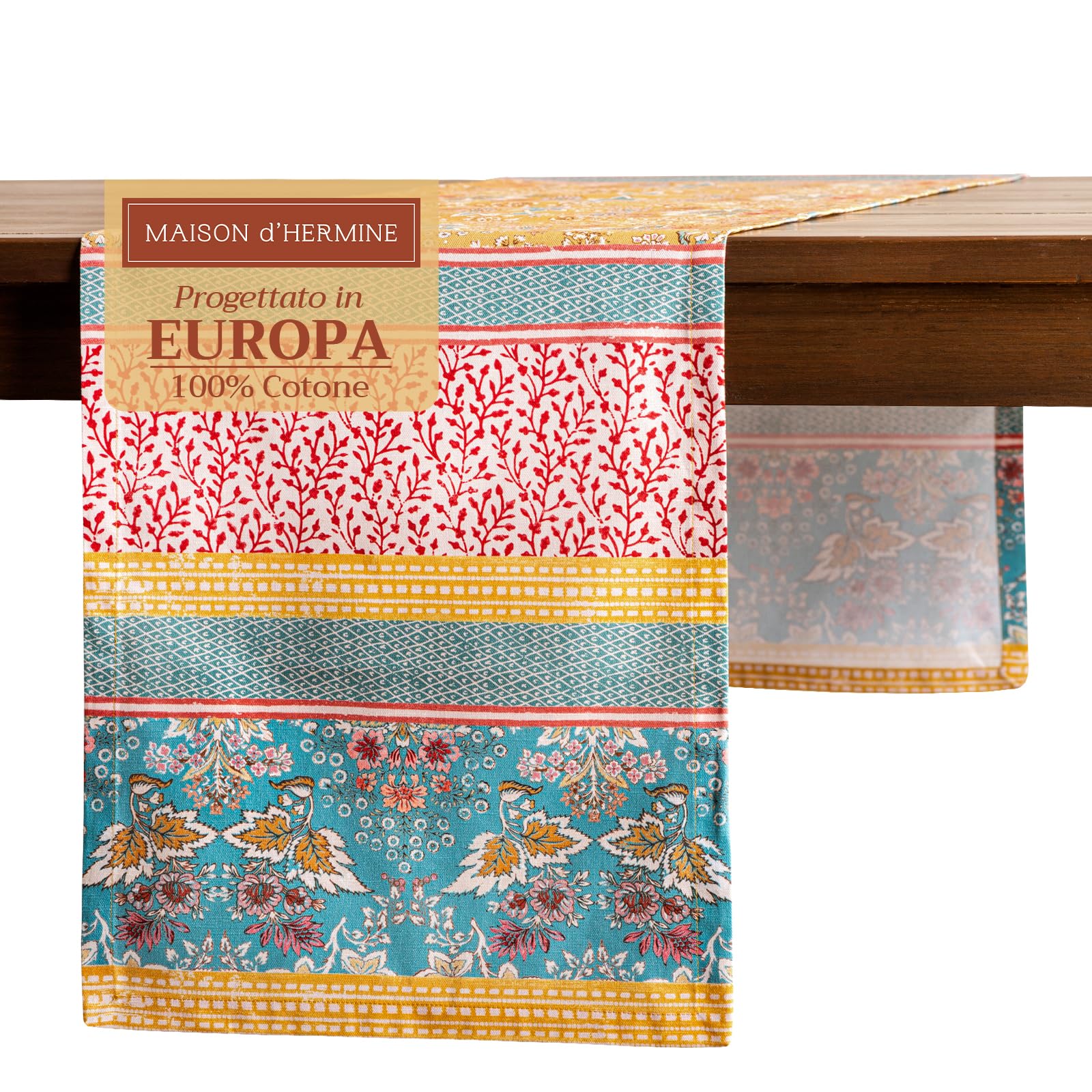 Chemin De Table 100% Coton Lavable - Motif Récolte/Noël - 50 X 150 Cm - Maison D'Hermione