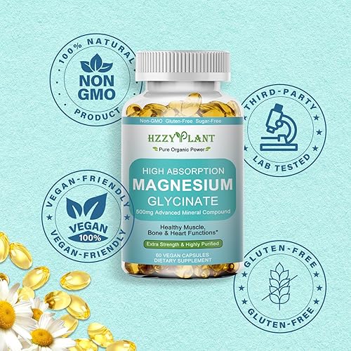 Miniatura 6 de Cápsulas blandas de glicinato de magnesio de 500 mg, suplemento de magnesio de alta absorción, cápsulas blandas para músculo, corazón, sueño y apoyo