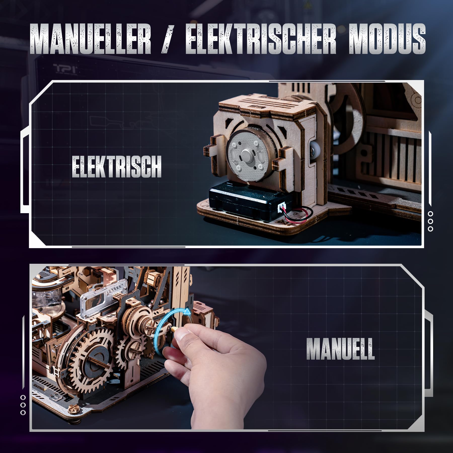 ROBOTIME Kugelbahnen Murmelbahn 3D Puzzle Holzpuzzle Erwachsene Modellbau Bastelset Modellbausatz Holz Holzbausatz Geschenk Erwachsene Jungen Elektrische (MURMEL-WELTRAUMHAFEN LGC01)