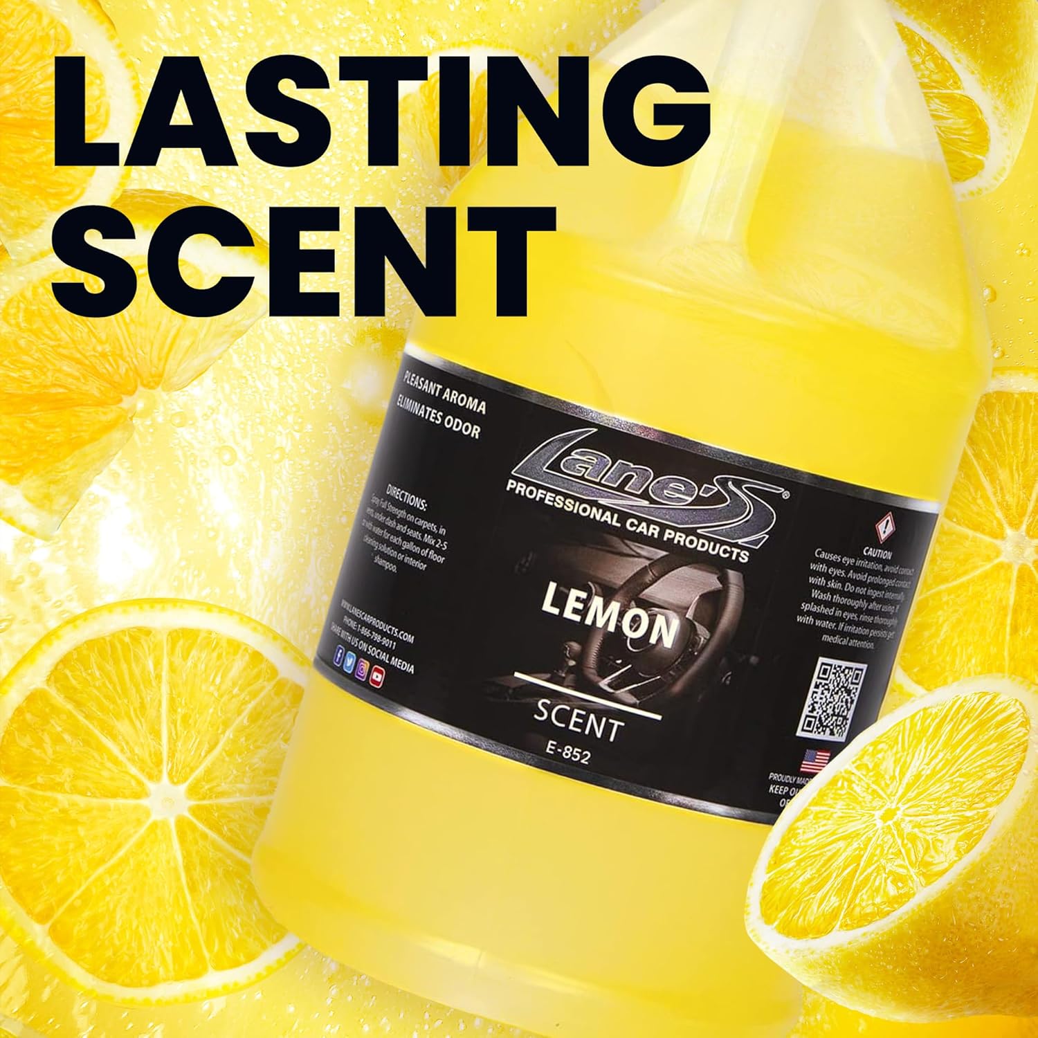 Lane's Premium Car Air Fresheners - Lemon Scent Water Based - 128oz Odor Neutralizer For Pet & Food From Car Interior Leather, Carpet, Upholstery Great For Cars, Trucks, SUVs, RVs & More