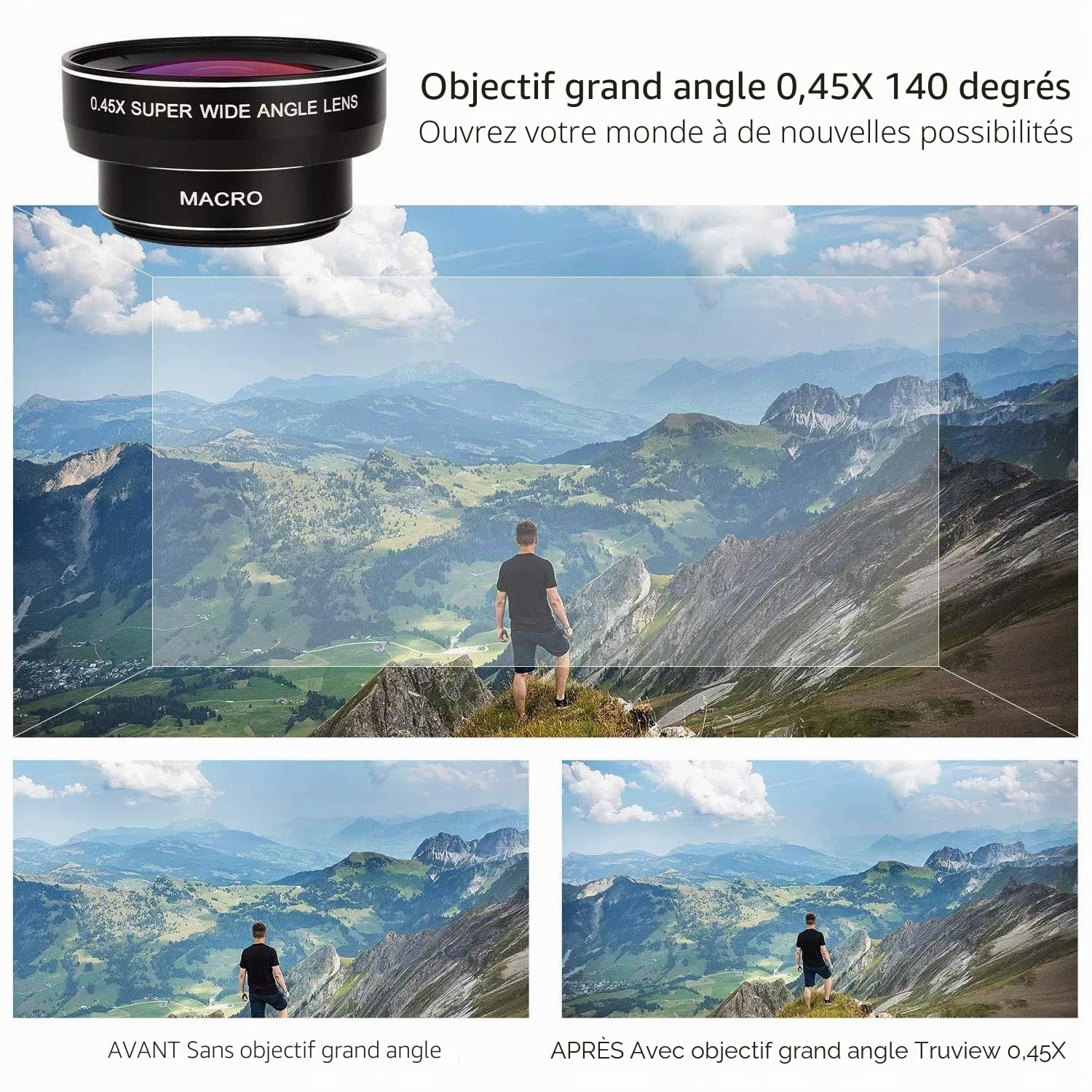 2 en 1 Objectif Macro Smartphone,Objectif Macro Smartphone,Macro 12,5 x, Objectif Grand Angle 0,45x, Macro Lens, pour la Plupart des Smartphones