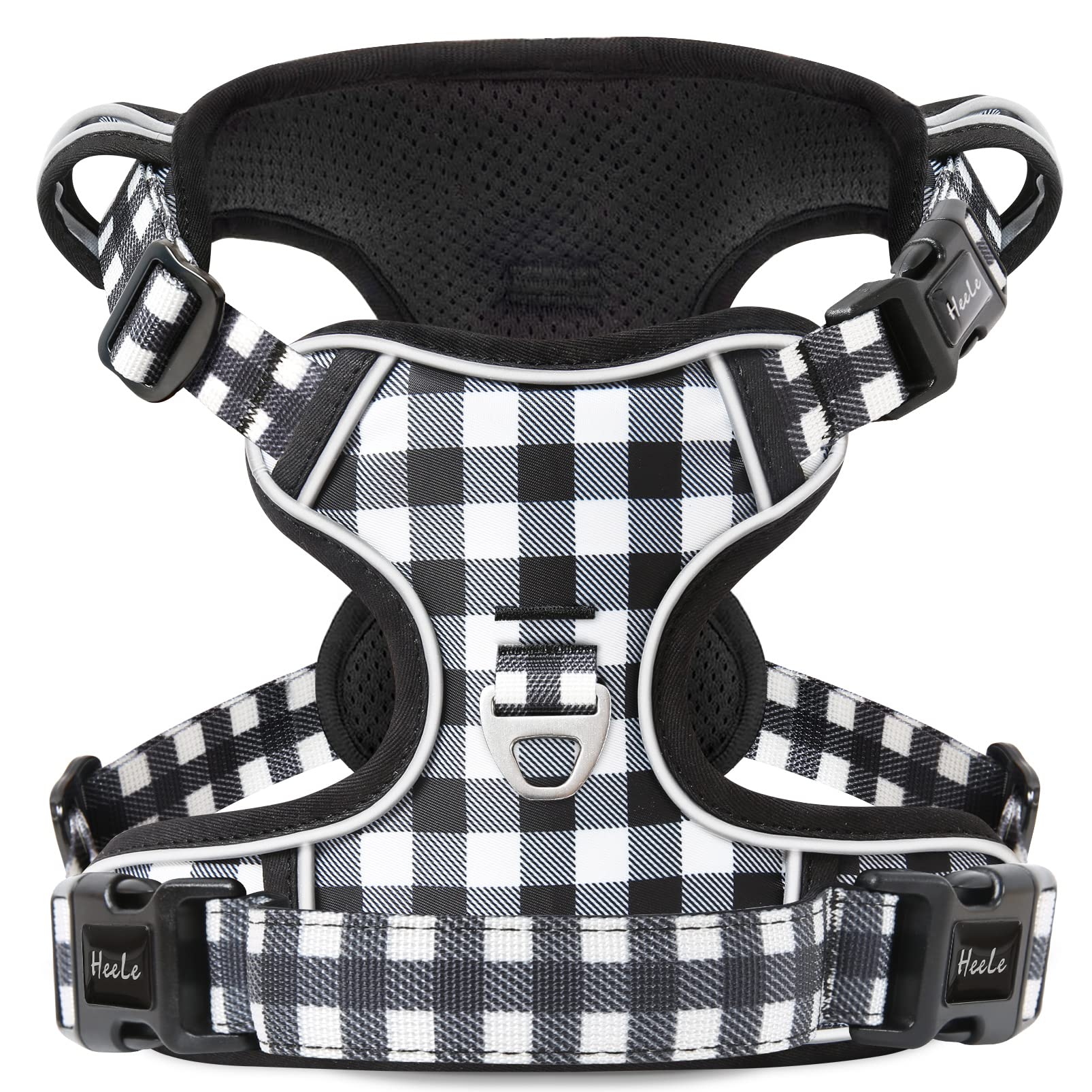 HEELE Pettorina Cane, Imbracatura Sganciata Rapido dal Collo, Pettorina Anti-tiro Riflettente e Regolabile con Maniglia Comoda, Morbida e Imbottita per Cani Piccola Media Grande, Bianco-Nero M