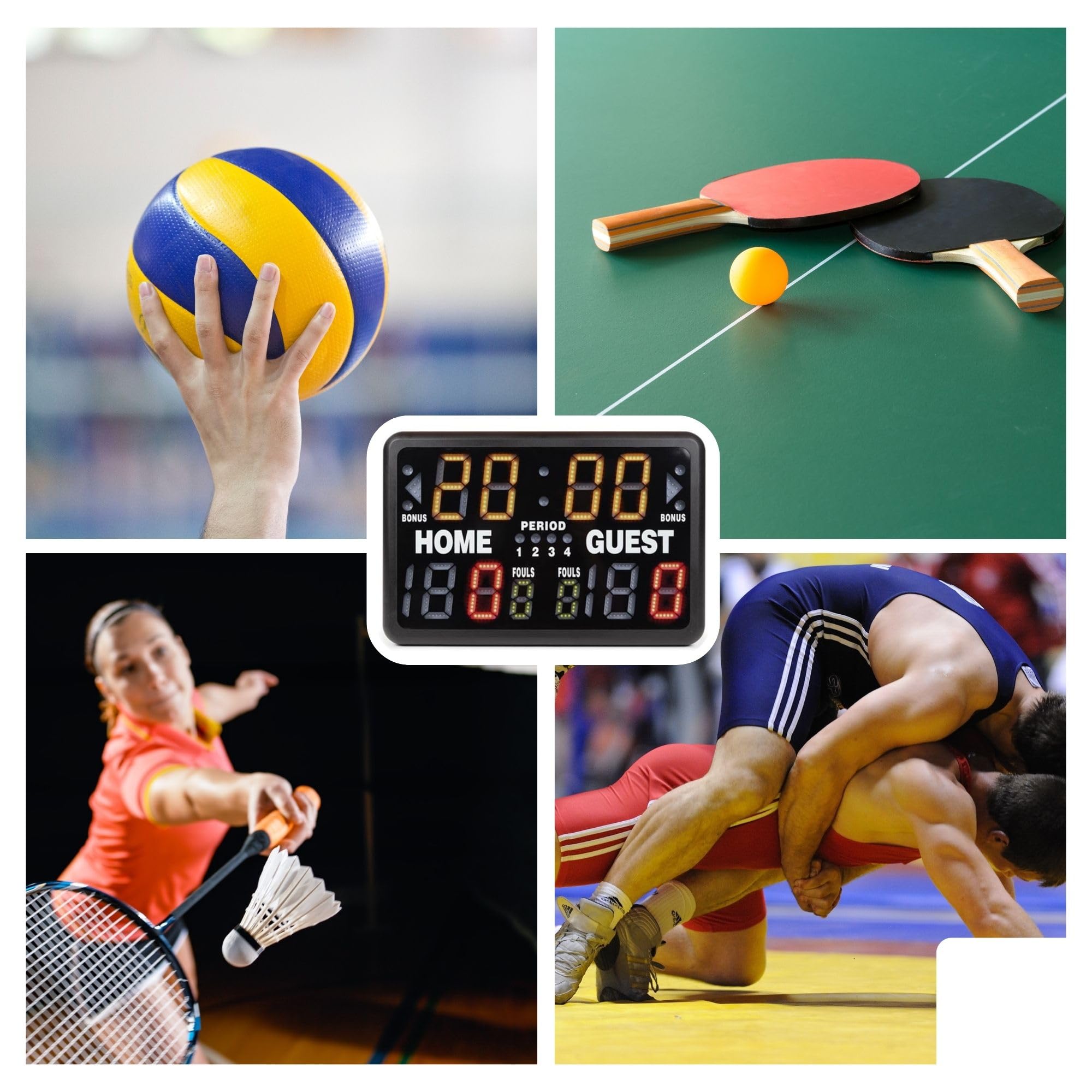 Perel Tabellone LED multisport digitale con timer sportivo e cronometro, modello da tavolo o autoportante, adatto per uso interno ed esterno sotto copertura, per allenamenti partite e tornei