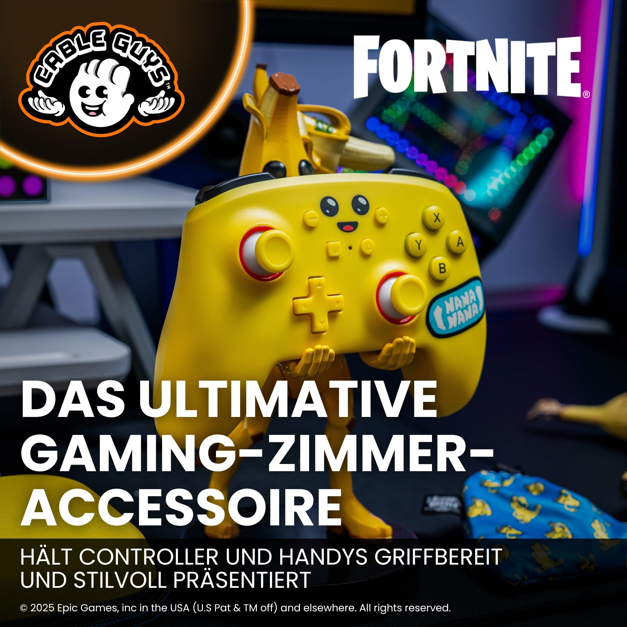 Cableguys Fortnite Peely Controller Halter & Handy Ständer - Gaming Zubehör für Zimmer und Schreibtisch-Setup, Ständer Kompatibel mit Xbox-, PlayStation- & den meisten Standard-Controllern