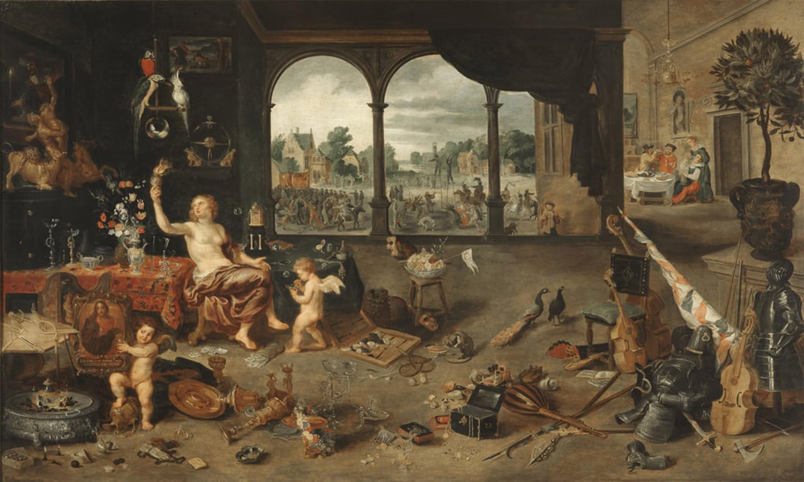 Artxlxxbn No Frame Famous Painting Canvas Artwork Graffiti Print The Vanity Of Human Life By Jan Brueghel The Younger Portrait Canvas Image For Home Decor 60X90cm