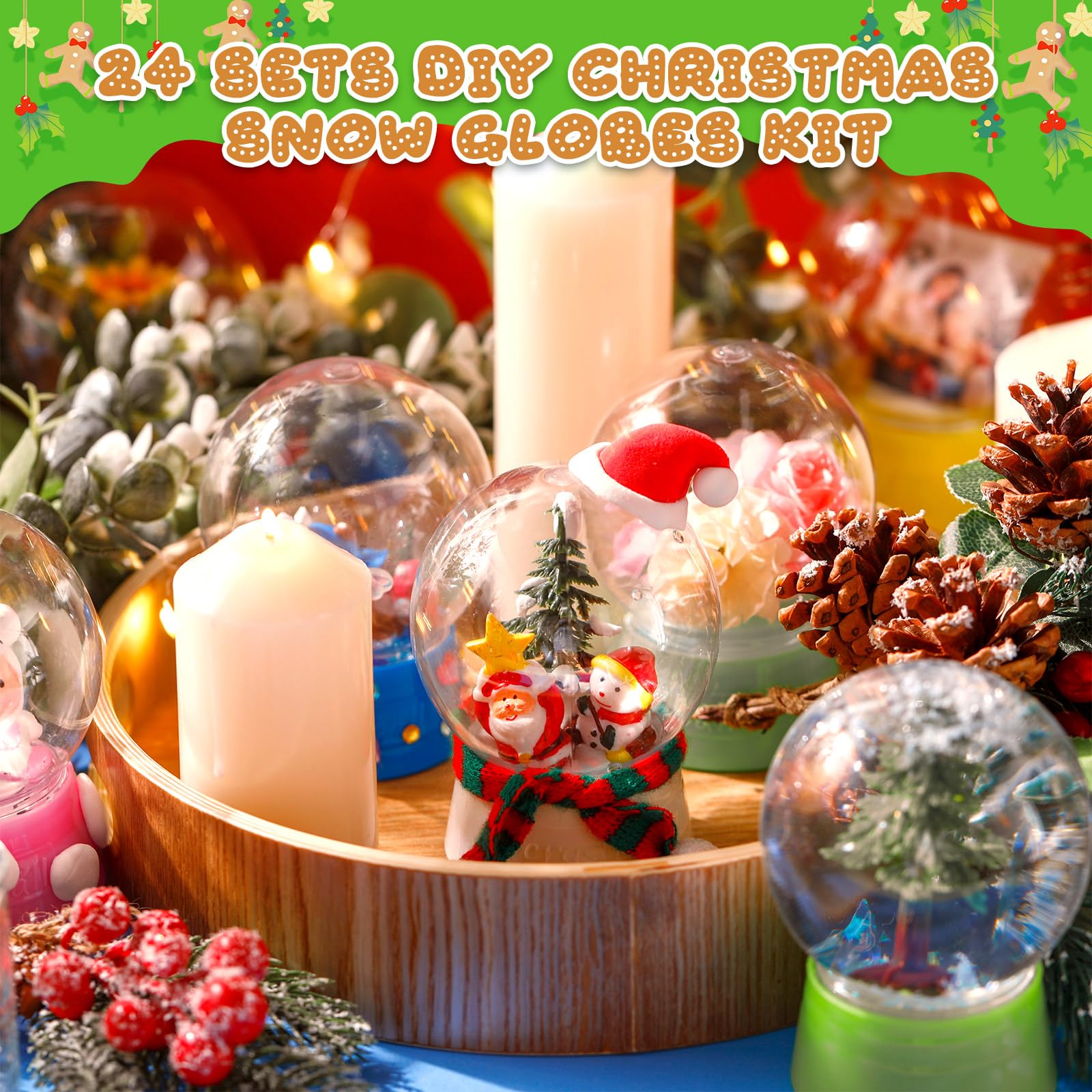 Mifoci 24 globos de nieve de plástico transparente de 4 pulgadas, globos de nieve de Navidad rellenables vacíos con tapa de rosca, caja de exhibición para manualidades, adornos de niños, decoración