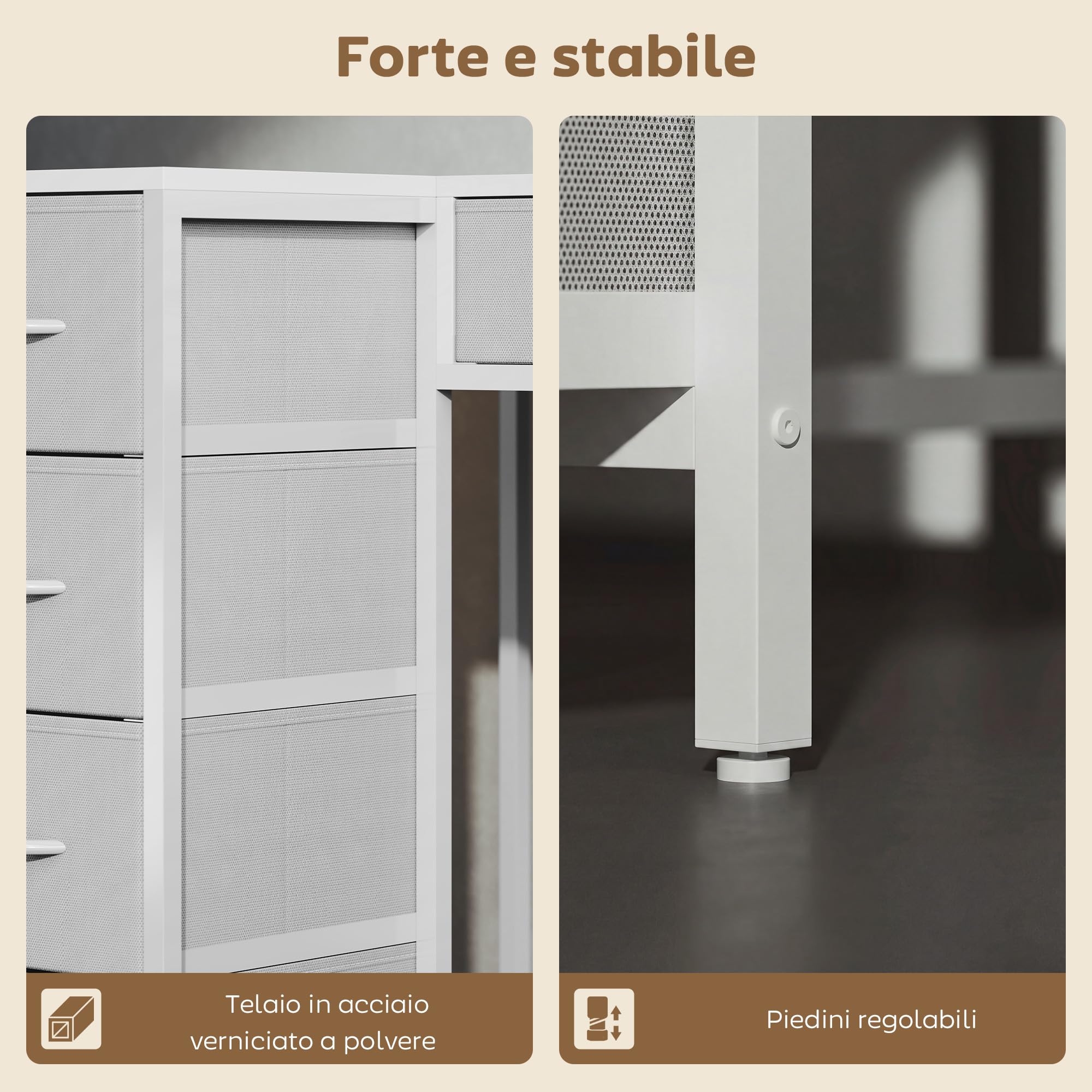 HOMCOM Scrivania Angolare Reversibile con Porte USB ad L 126x48 cm Bianco | Prese di Corrente, 6 Cassetti in Tessuto, Gancio Laterale, per Computer Ufficio Studio Casa