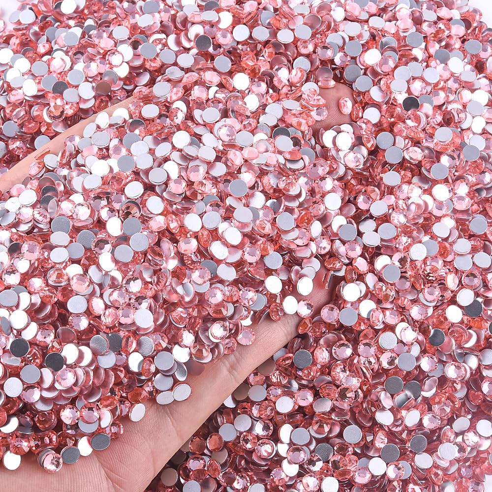 1440 Pieces SS20/4.6-4.8mm Flat Back Crystal Rhinestones Round Gems for Nail Art,Peach Pink