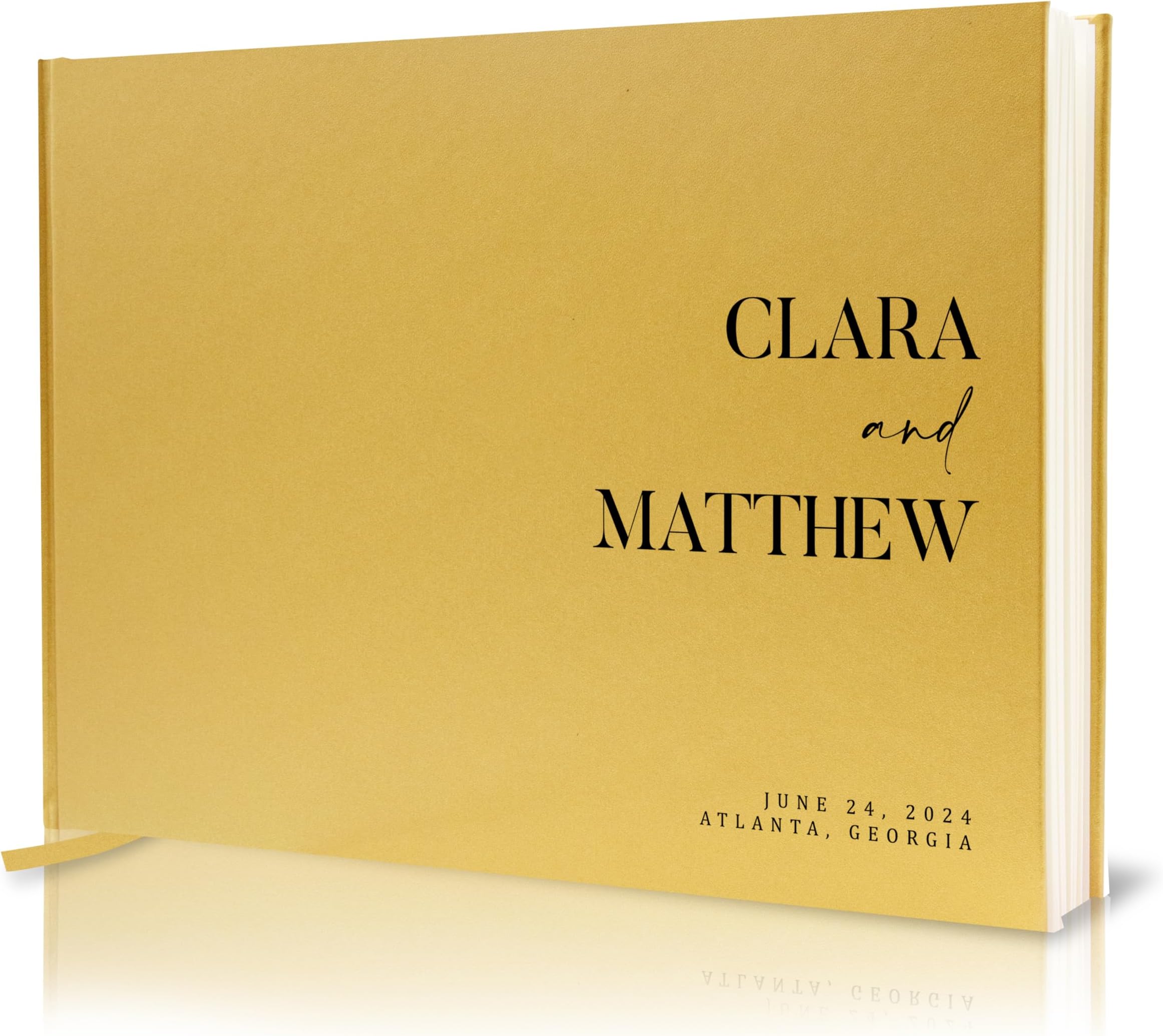 Personalized Guest Book - 11.5" x 8.5" Premium Custom Guest Signing Book with Bookmark and Blank Pages for Wedding Reception Table Decoration Engagement Birthday Party Event, Gold