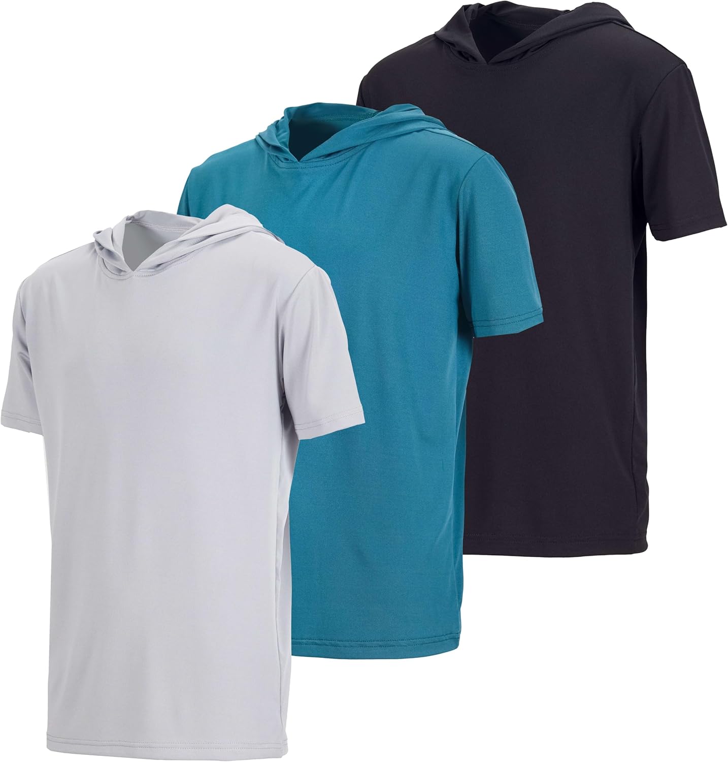 Real Essentials 3 Pack: Boys Dry-Fit Youth Teen Active Athletic Short Sleeve Workout Hoodie - Hooded Pullover Shirts