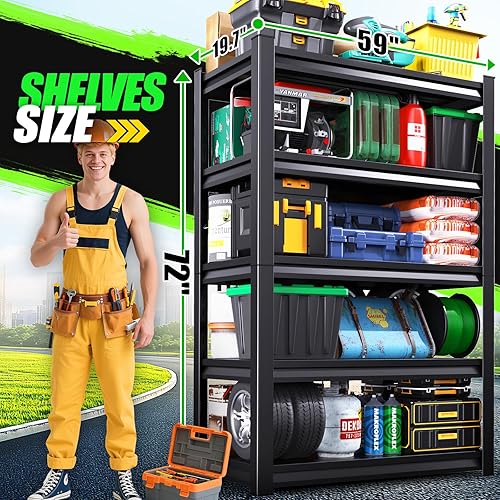 Miniatura 2 de Estantes de almacenamiento de 72 pulgadas de alto x 59 pulgadas de ancho, estantería de garaje de 5 niveles de 3500 libras, estantes de metal,