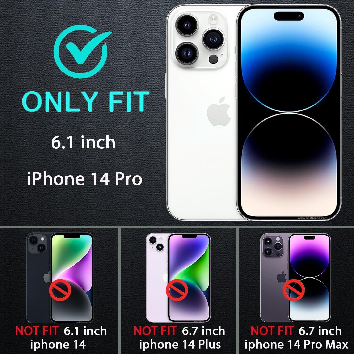 for iPhone 14 Pro Case, Compatible with Magsafe, Military Grade 3 in 1 Heavy Duty Shockproof/Drop Proof/Dust Proof Case with 2Pcs Tempered Glass Screen Protector (New-Black/Grey) - Image 2