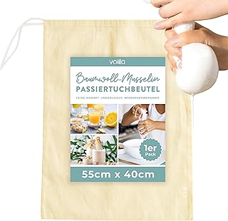 Käsetuch – 1 Packung (55 x 40cm) Ungebleichter Passiertuchmit Kordelzug – Waschbarer Mulltücher Nussmilchbeutel zum Abseih...