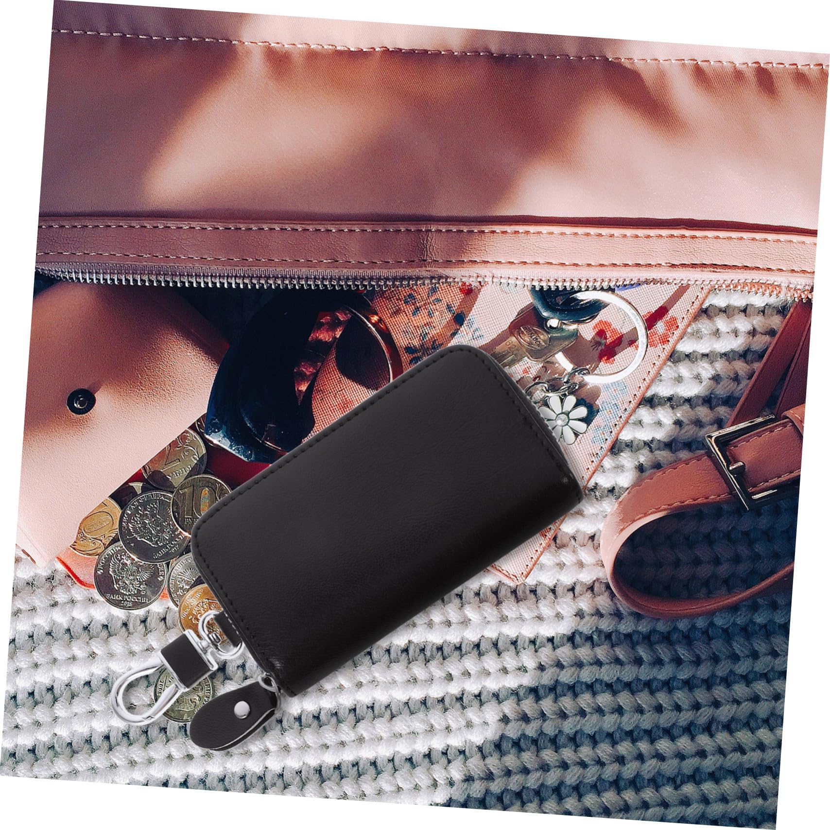 SOLUSTRE 3pezzi Custodia Porta Chiavi Auto Borsa Multi-funzione Per Chiavi e Carte Organizer Pratico e Resistente Design Elegante e Portatile Adatta Per Accessori