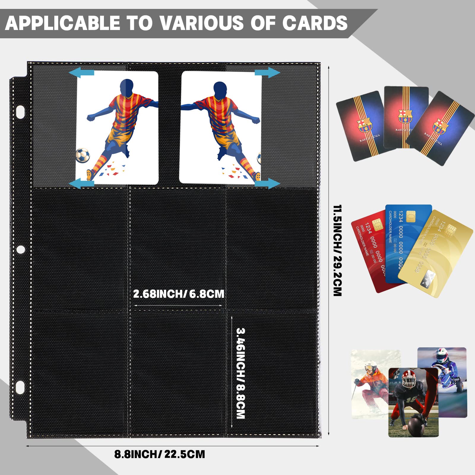 200 blocs de 9 bolsillos, protectores de página de doble cara, fundas para tarjetas de intercambio, fundas para tarjetas, hojas de carpeta, 3 anillas, fundas protectoras para tarjetas de intercambio