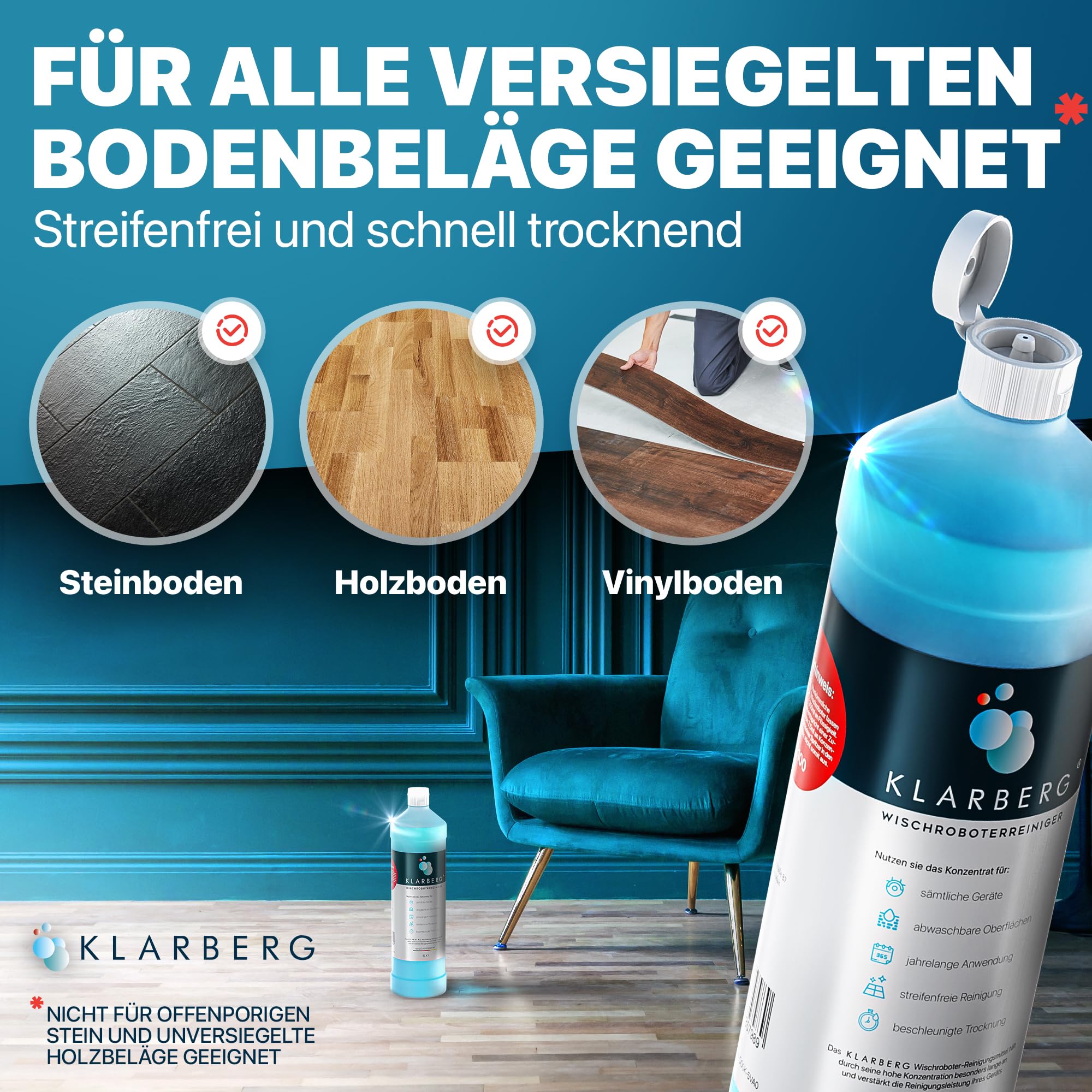 KLARBERG Detergente concentrato per robot lavapavimenti, 2 l