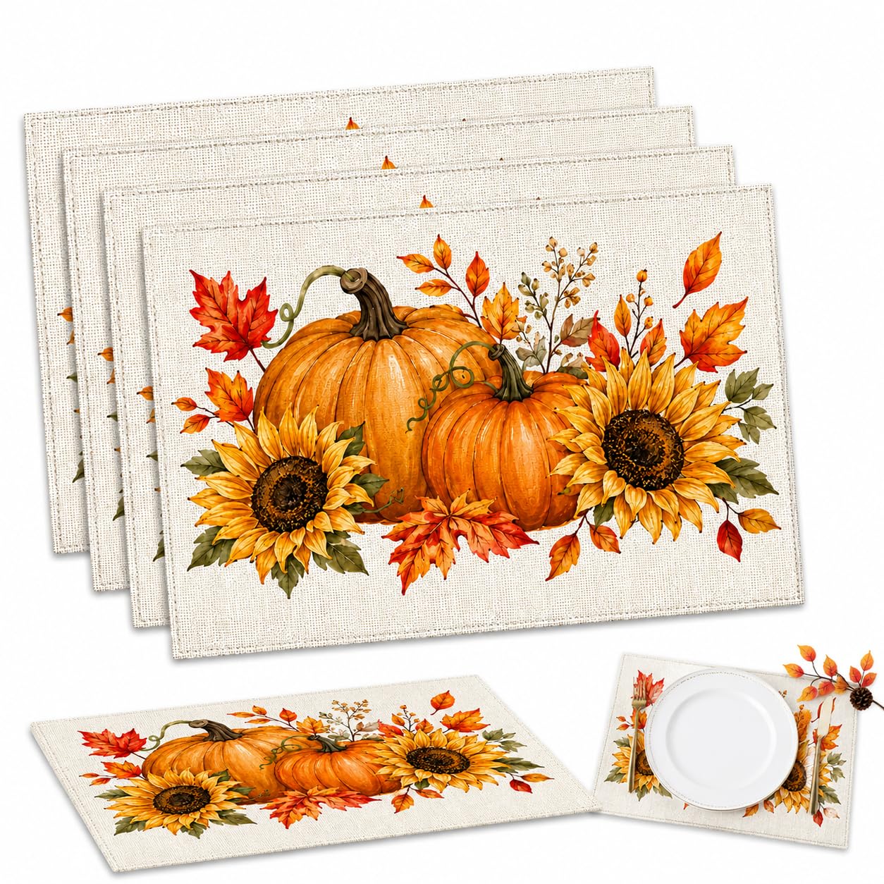 Autumn Fall Pumpkin Placemats and Tablecloth Set