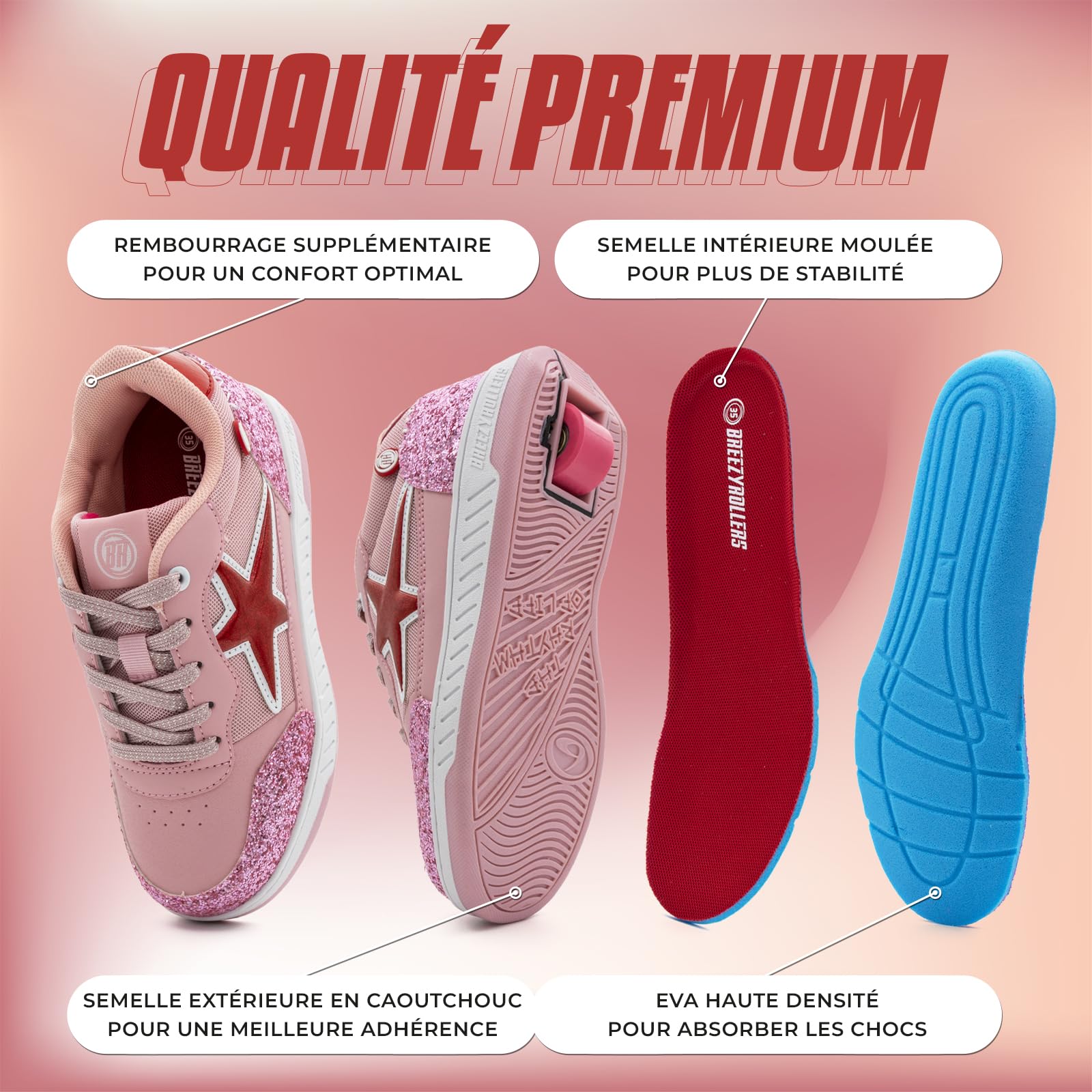 Breezy Rollers Chaussures à roulettes pour Enfants I Rollers-Sneakers I De Chaussures de Rue pour Filles et Garçons à Rollers en Quelques Secondes I Baskets à roulettes