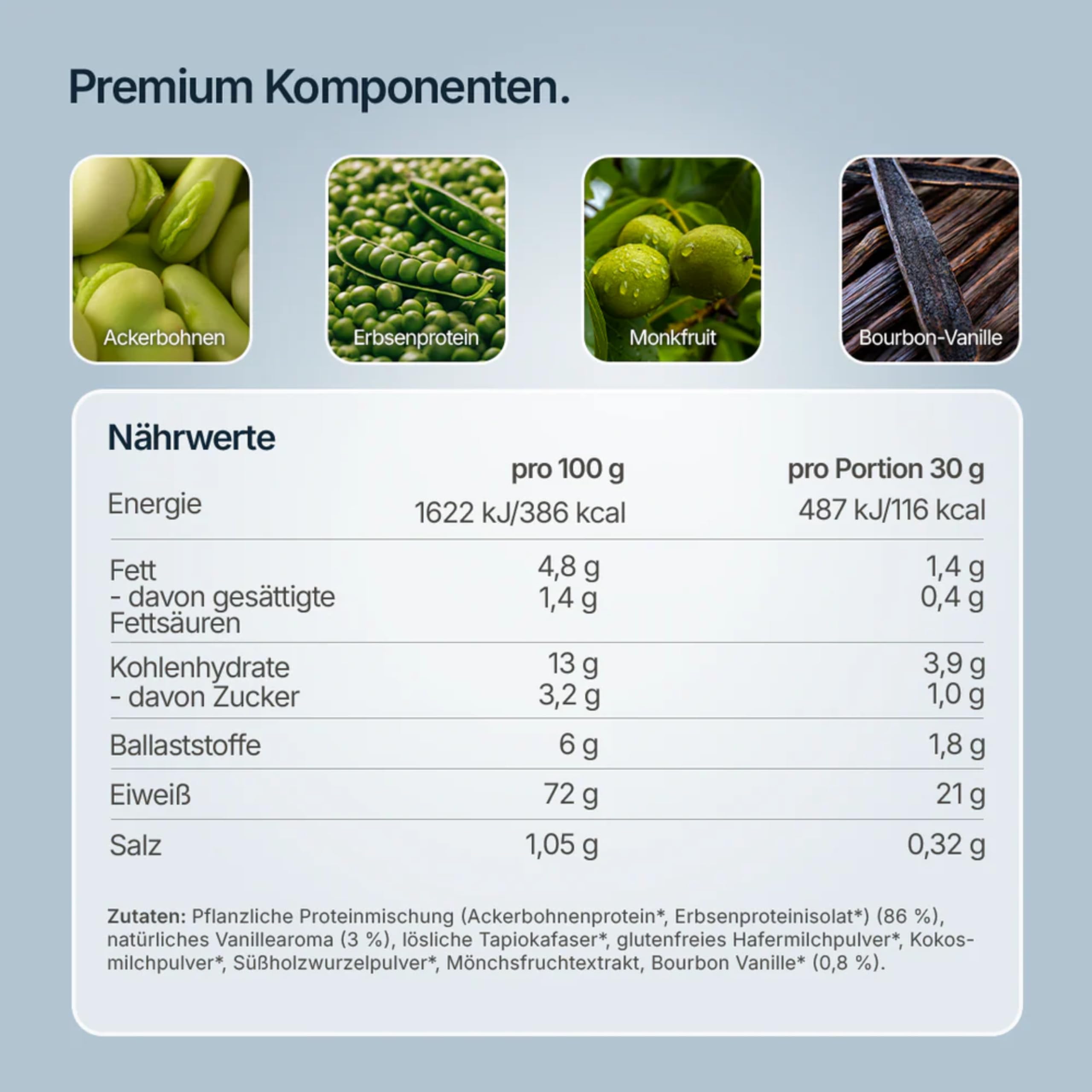 High Protein Powder Bourbon Vanilla – 600g | 21g pflanzliches Protein | nur 1g Zucker | vegan, glutenfrei | mit echter Bourbon Vanille & Monkfruit | ohne künstliche Aromen