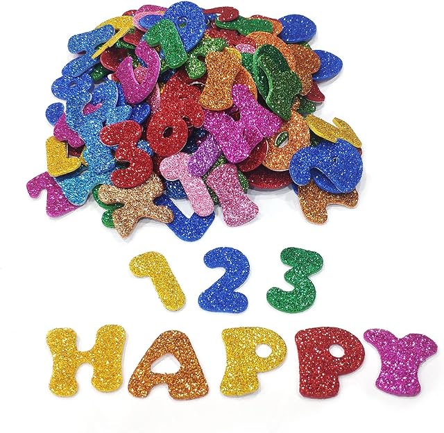 170 PCS Glitter Foam Letter Numbers Stickers for Crafts with Self Adhesive Backing Craft Embellishments for Card Creative Making Decorating, DIY Scrapbooking