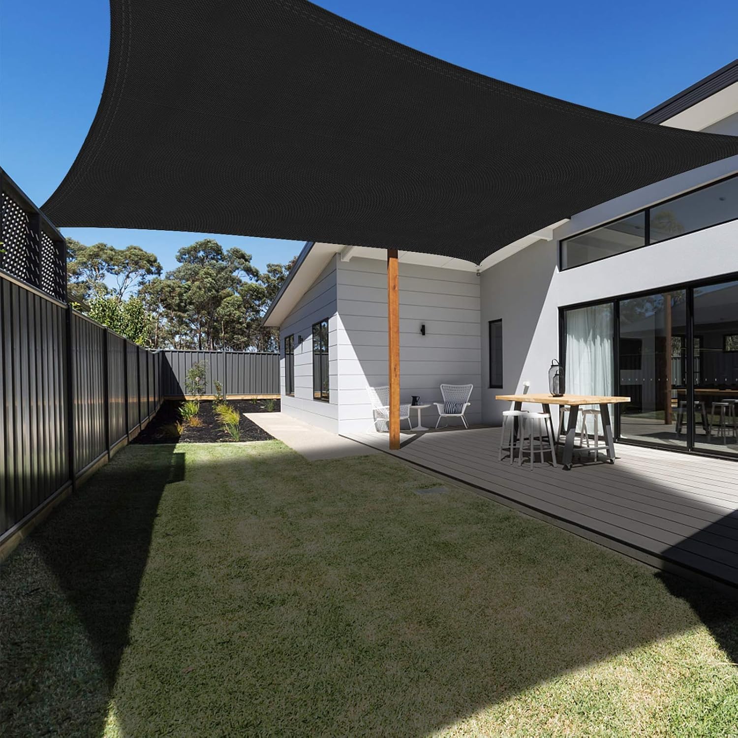 Ankuka Sun Shade Sail 2m x 3m Black Rectangular Waterproof Garden Sun Sail Outdoor Patio Party Sunscreen Awning Canopy 98% UV Block With Rope