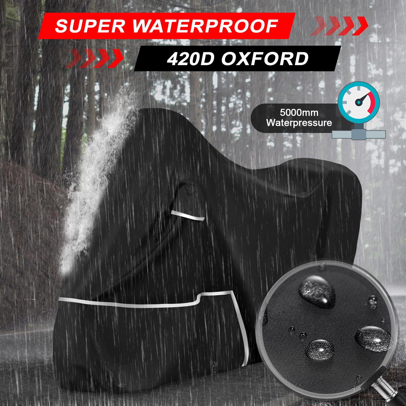 Telo Copri da Esterno per Piaggio Vespa GTV GTS GT60/125/200/250/300 (con bagagliaio), Telo Copertura Coprimoto Copri Moto Vespa 125 420D Tessuto Oxford Impermeabile Resistente All'inverno, Nero