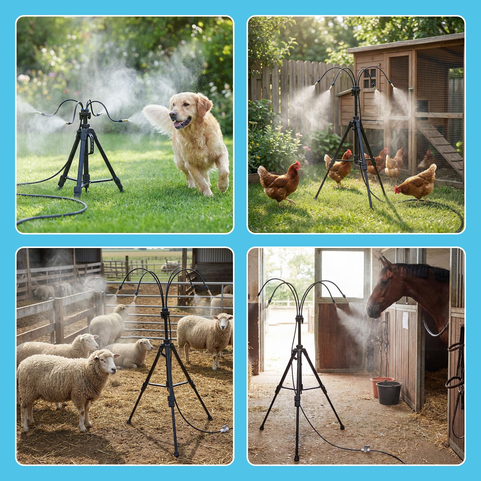HIRALIY Nebulizador Terraza Exterior, Trípode Estable Altura Ajustable 85-145cm, Sistema de Nebulización para Jardín Mascotas y Piscina, Barbacoa, 8m Manguera