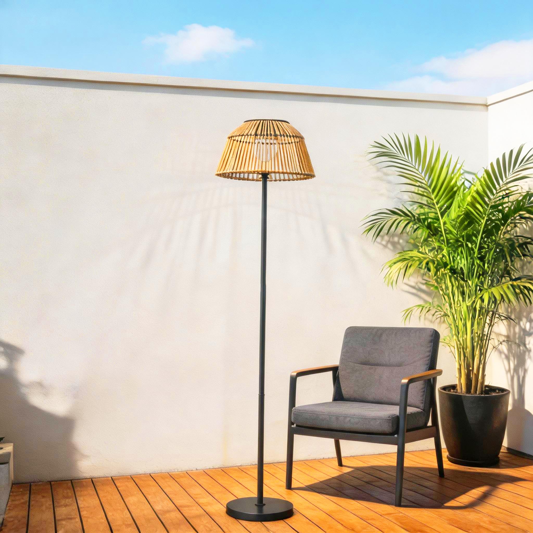 Lámpara Solar Exterior Impermeable 3 Alturas - Luz Auto-On al Anochecer, Diseño de Mimbre para Terraza, Jardín, Balcón - Ambiente Acogedor Sin Cables