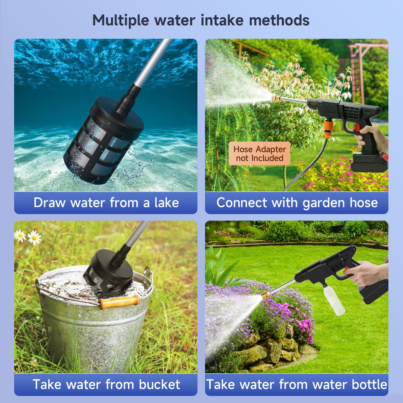 Topteng Power Blaster Plus Pressure Washer Cordless Portable Electric High Pressure Water Spray Gun and Hose Car Washer Cleaner Tool for Balconies Windows, Exterior Walls, Floors, Fences, Gardens