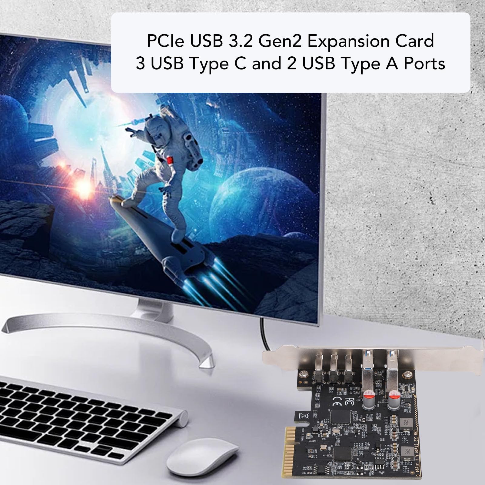 Bewinner PCIE USB 3.2 Carte D'extension Gen 2, 10 Gops 5 Ports USB Hub PCI Express 3.0 X4 Adaptateur pour la Station de Travail de la Station de Travail SSD Box de Bureau