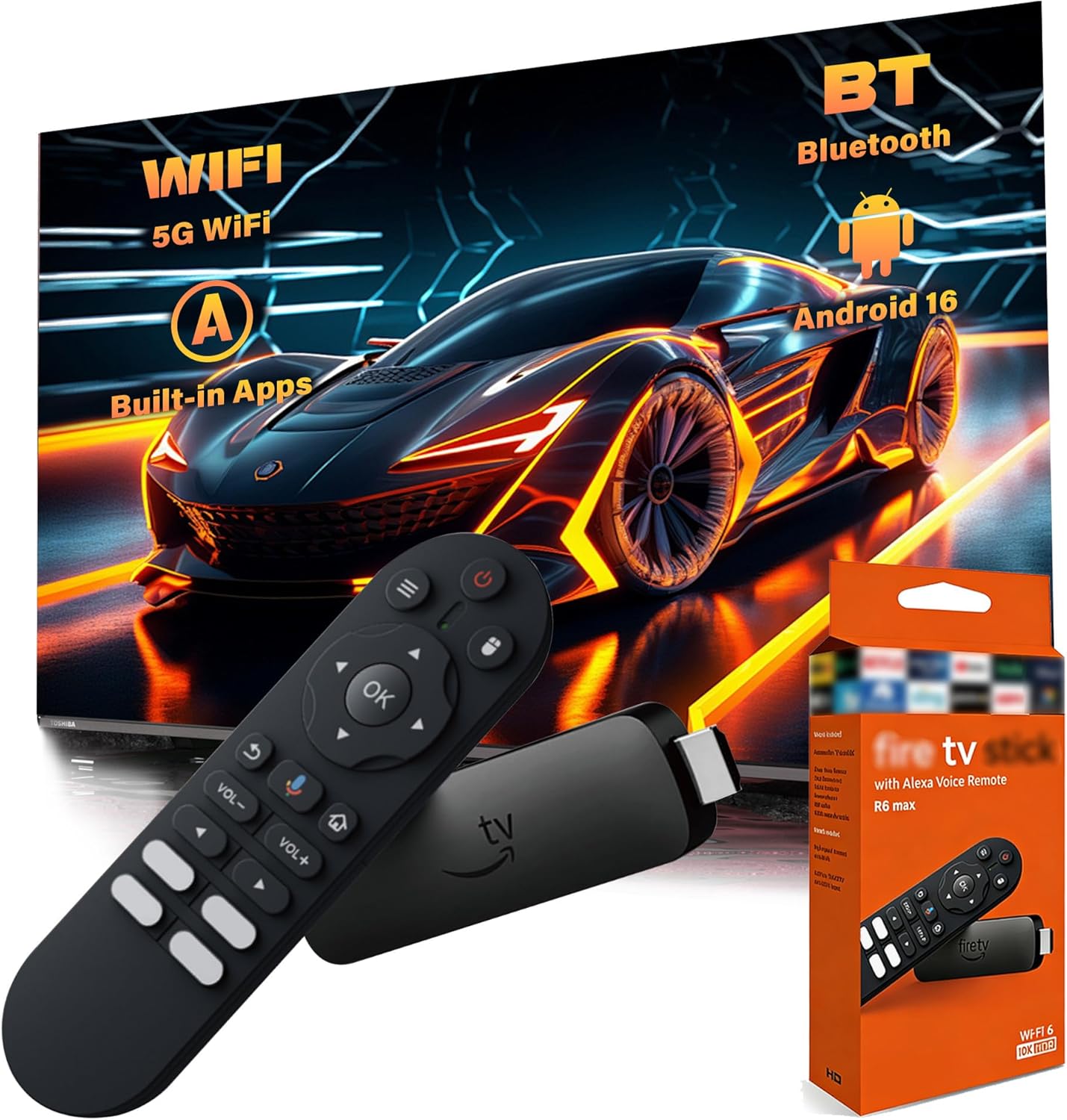 R6 Max Android 16 TV Stick, 4K HD Smart TV Stick, H313 Quad-core, 2.4GHz+5GHz Dual WiFi, Bluetooth Voice Remote Control, Android Internet Channel Media Player for Home Theaters and Smart TV Upgrades