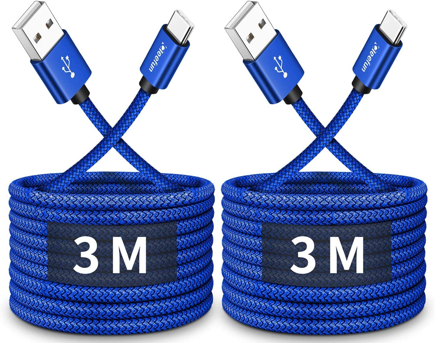 CLEEFUN Cavo USB C [3 M 2Pack], 3A Cavo di Ricarica USB C Nylon Tipo C Cavo di Ricarica Rapida Compatibile con Galaxy S24 S23 S10 S9 S22 S21 S20 fe S8 Plus. A52s A52 A12 A13 A50 A51