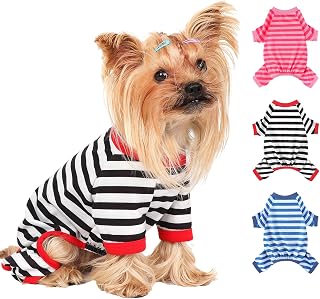 Dog Pajamas, Stretchy Puppy Jammies Onesie, Comfy Doggie Striped Pjs, Lightweight Soft Puppy Outfit, Dogs Clothes for Small Size Girl Boy(White,Medium)