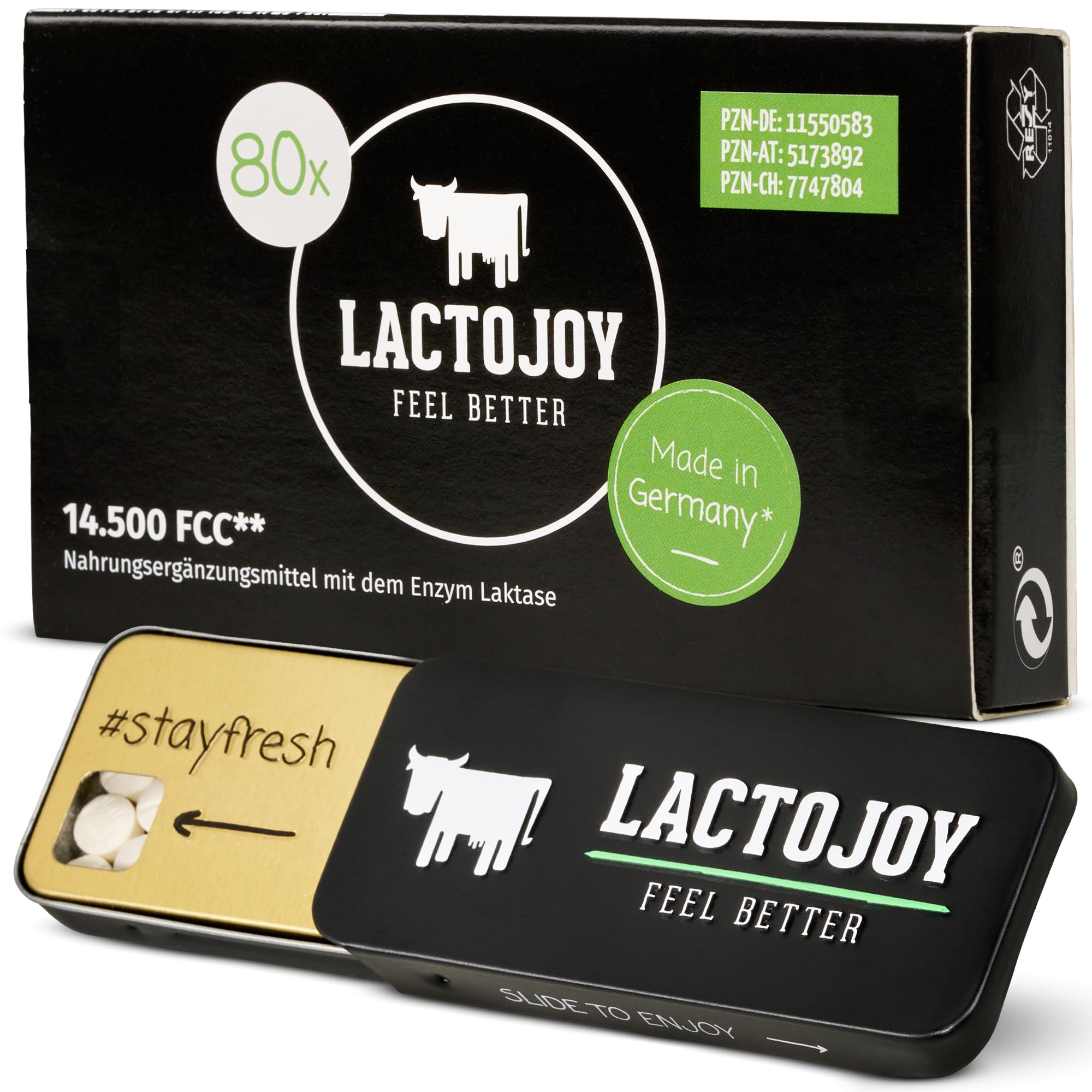 LactoJoy Laktase-Tabletten I 14.500 FCC I 80 Stk. - Lactase Enzym bei Milchzucker Unverträglichkeit