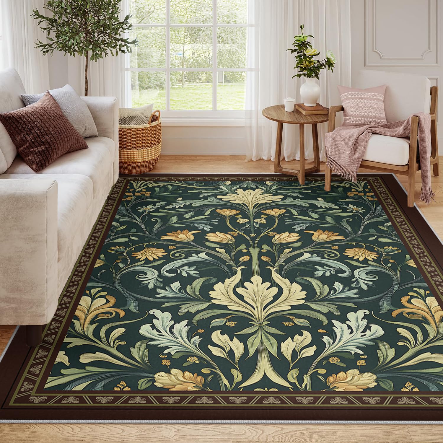 Tapis de salon doux 180x270 au motif végétal élégant pour une déco raffinée