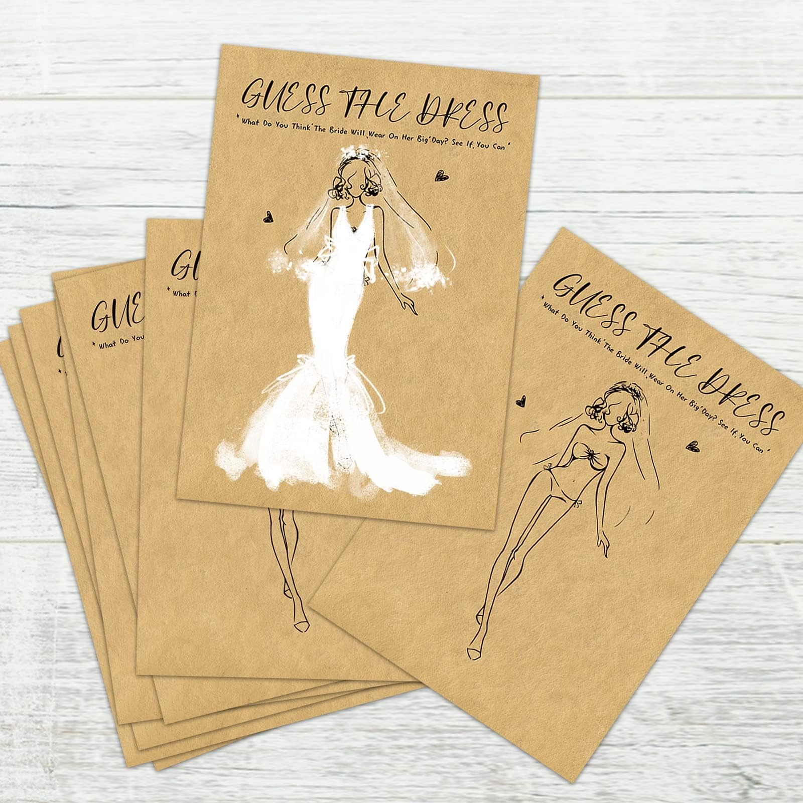 KALEFO 25PCS Bridal Shower Game Cards Kraft Paper Guess the Dress Wedding Games Fun Romantic Drawing Party Supplies Favors