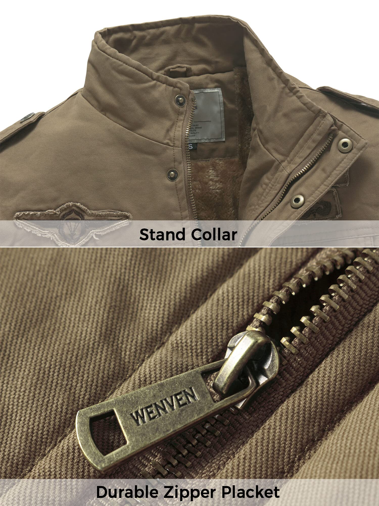 WenVen Chaqueta de Temporada de Algodón para Exteriores para Hombre Abrigo de Estilo Cargo Militar Clásico Cazadora con Forro Gruesa Rompevientos Casual Hombre