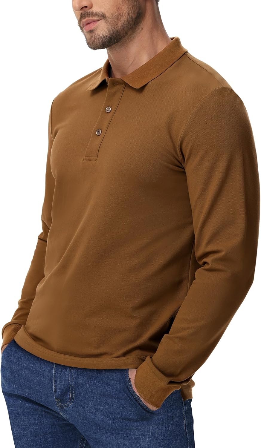 MIER Polo Shirts for Men Cotton Long Sleeve Golf Tennis Collared Shirt for Casual Work Travel, 3 Buttons, Ultra Soft - Image 2