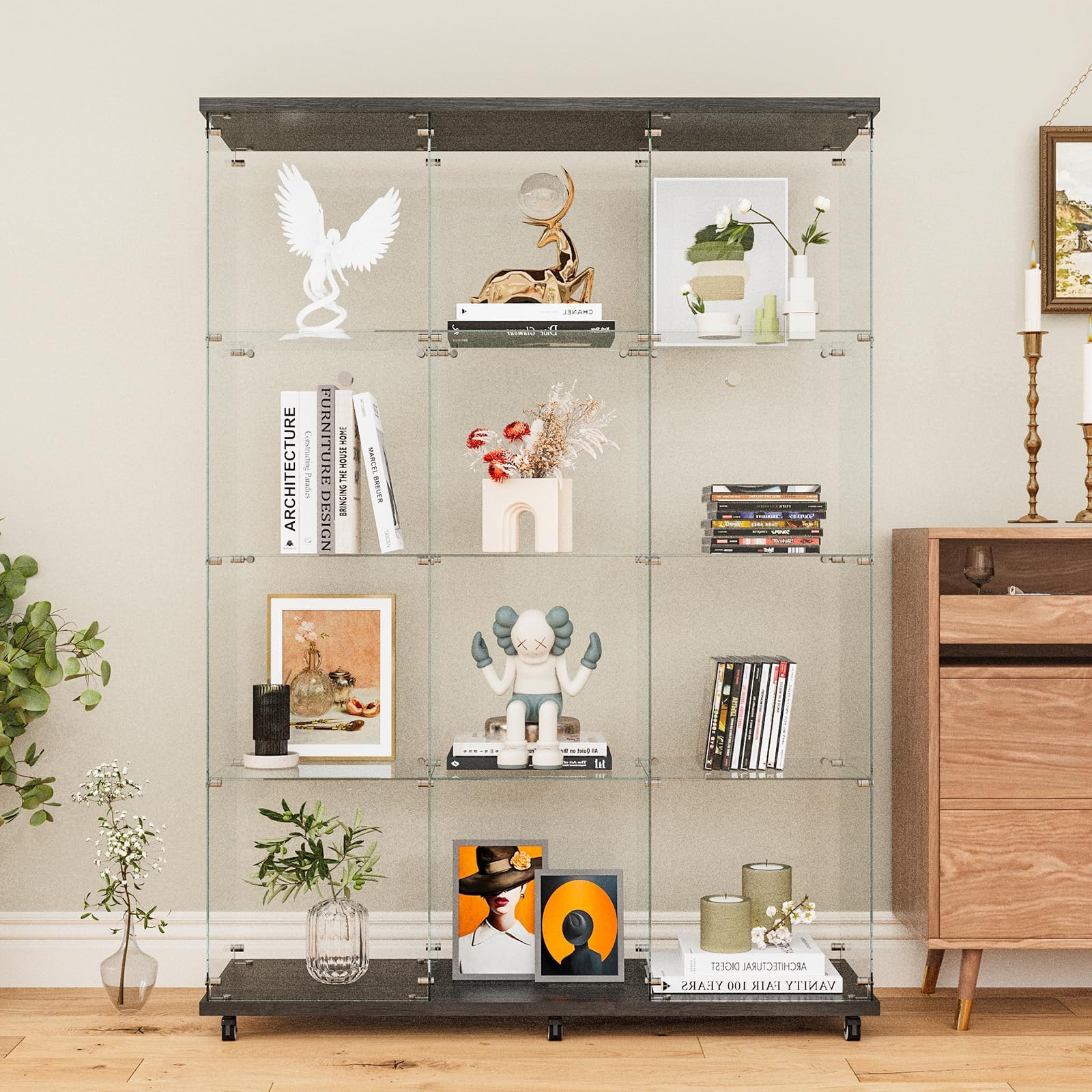 Beauty4U Black Glass Display Cabinet, Extra Large 12-Shelf Curio Cabinet
