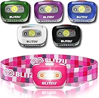Vista 11 de BLITZU - Linterna LED de minero, para adultos y niños – Impermeable y súper brillante, lámpara CREE con luz roja, cómoda diadema perfecta para Camo