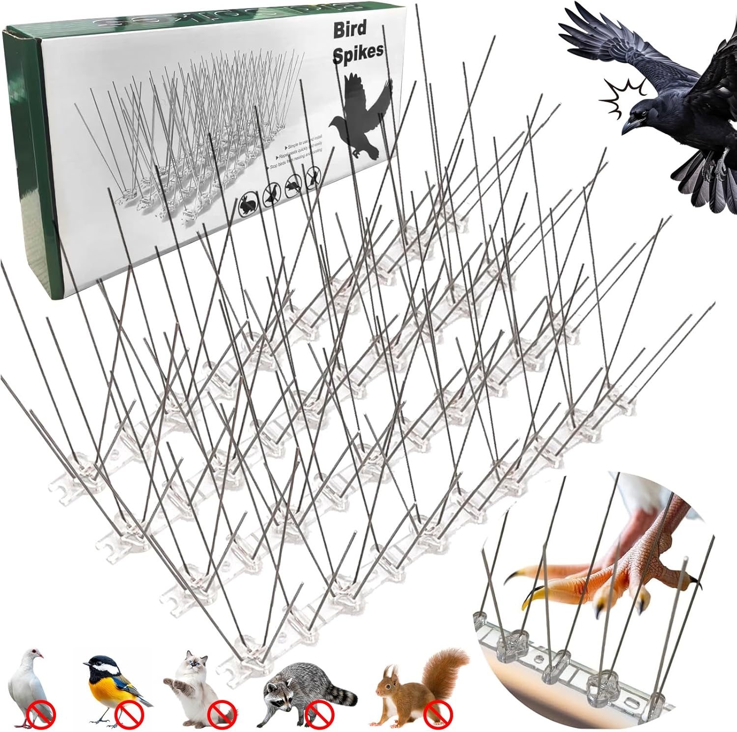 Plastic Bird Spikes Deterrent for Outside to Keep Birds Pigeon Squirrel Away from Porch Baffle Feeder Yard Patio, Fence Spikes 20pack 20Feet Bird nest blocke, Anti-Climb Spikes for Plant Garden Brown