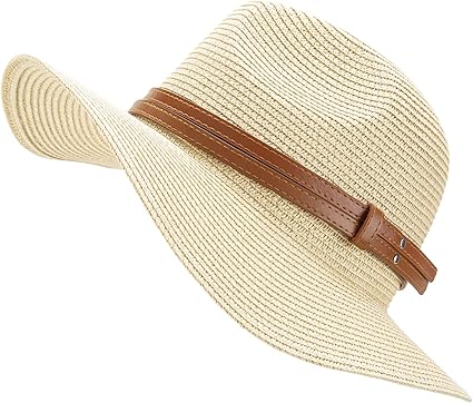 TAGVO Strohhut Damen Mit Pferdeschwanz-Auslass - Faltbar, UV-Schutz, 11cm Krempe