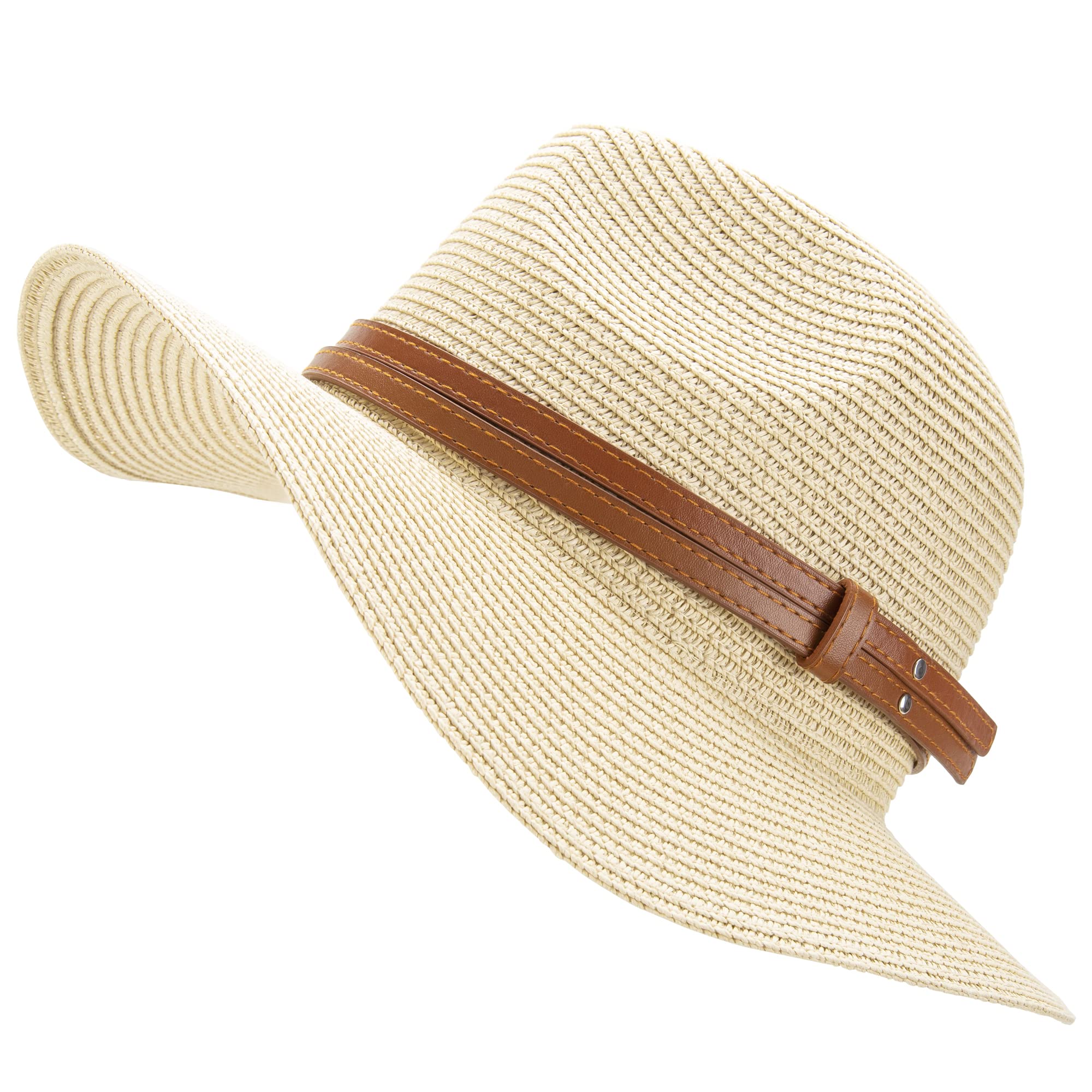 QH-Shop Sombrero de Paja para Mujer Plegable Sombreros de Verano Sol Playa Gorra del ala Ancha con Correa para Viaje Vacaciones y Decoración Saliente