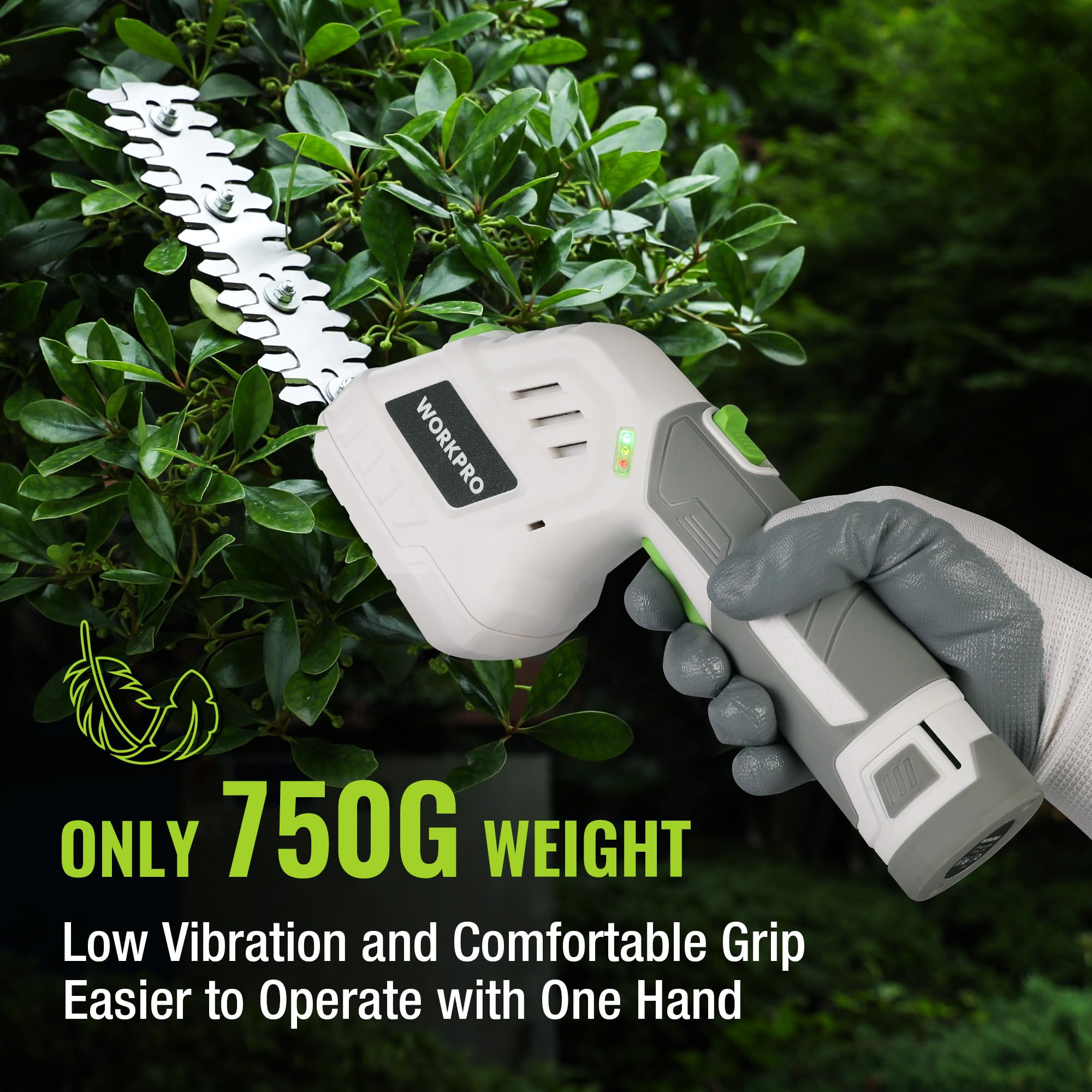 WORKPRO 12V Tijera Cortacésped y Arreglasetos 2 en 1, Cortasetos Eléctrico para Césped y Arbustos con 2 Cuchillas, Batería y Cargador, Tijeras Arreglaseto Ancho de Corte 12,5 cm Jardinería, Blanco