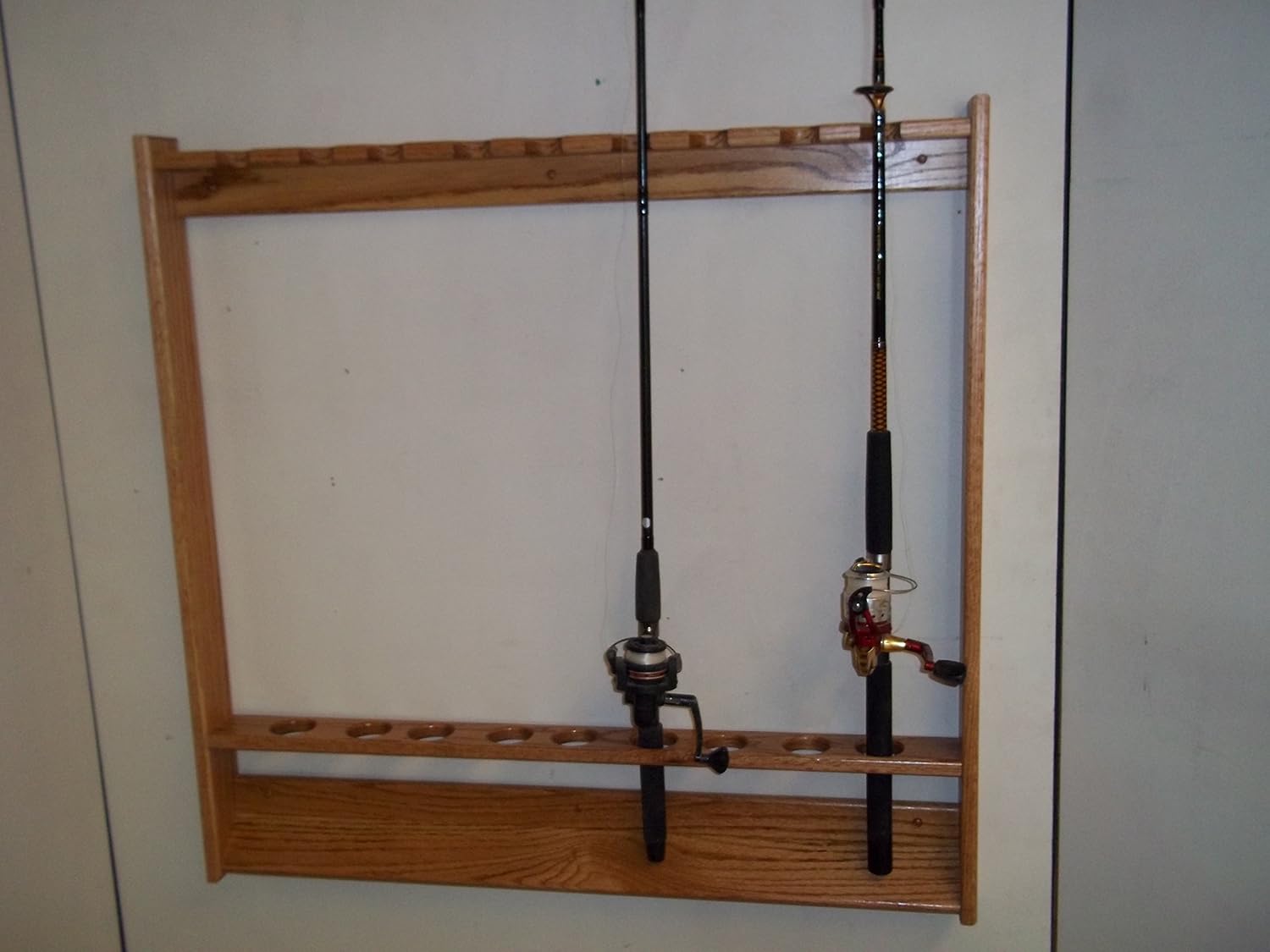 Handmade Beauty Wallmount Fishing Pole and Rod Rack ~ Golden Oak Finish